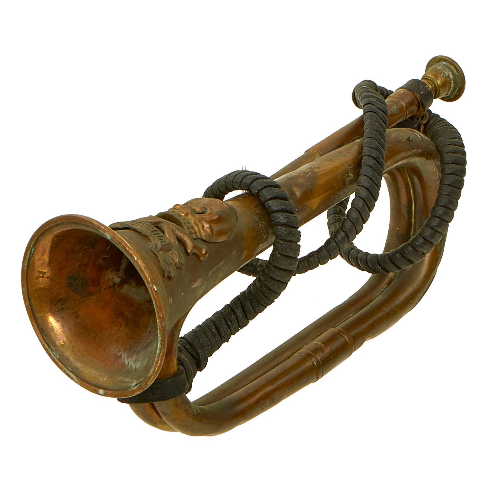 Buy Original Imperial German WWI Era Military Bugle in Bb Bearing "Brunswick Skull" Peninsula Badge | Original Firearms Antique For Sale