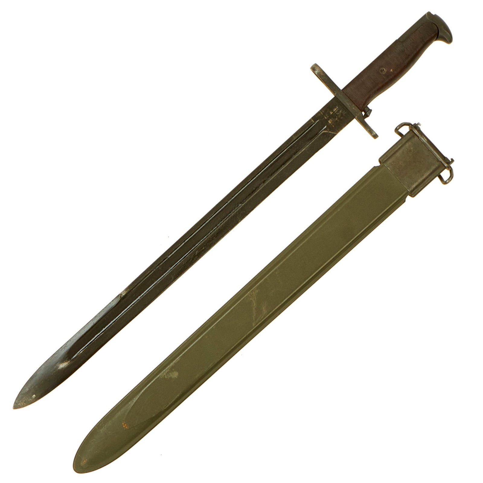 Buy Original U.S. WWI & WWII M1905 Springfield 16" Rifle Bayonet by Springfield Armory with Red Bakelite Grips and M3 Scabbard - dated 1918 | Original Firearms Antique For Sale