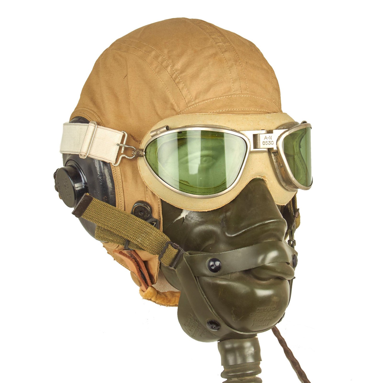 Buy Original U.S. WWII Army Air Force Aviator Flight Helmet Set - AN6530 Goggles, A-14 Mask, AN-H-15 Helmet | Original Firearms Antique For Sale