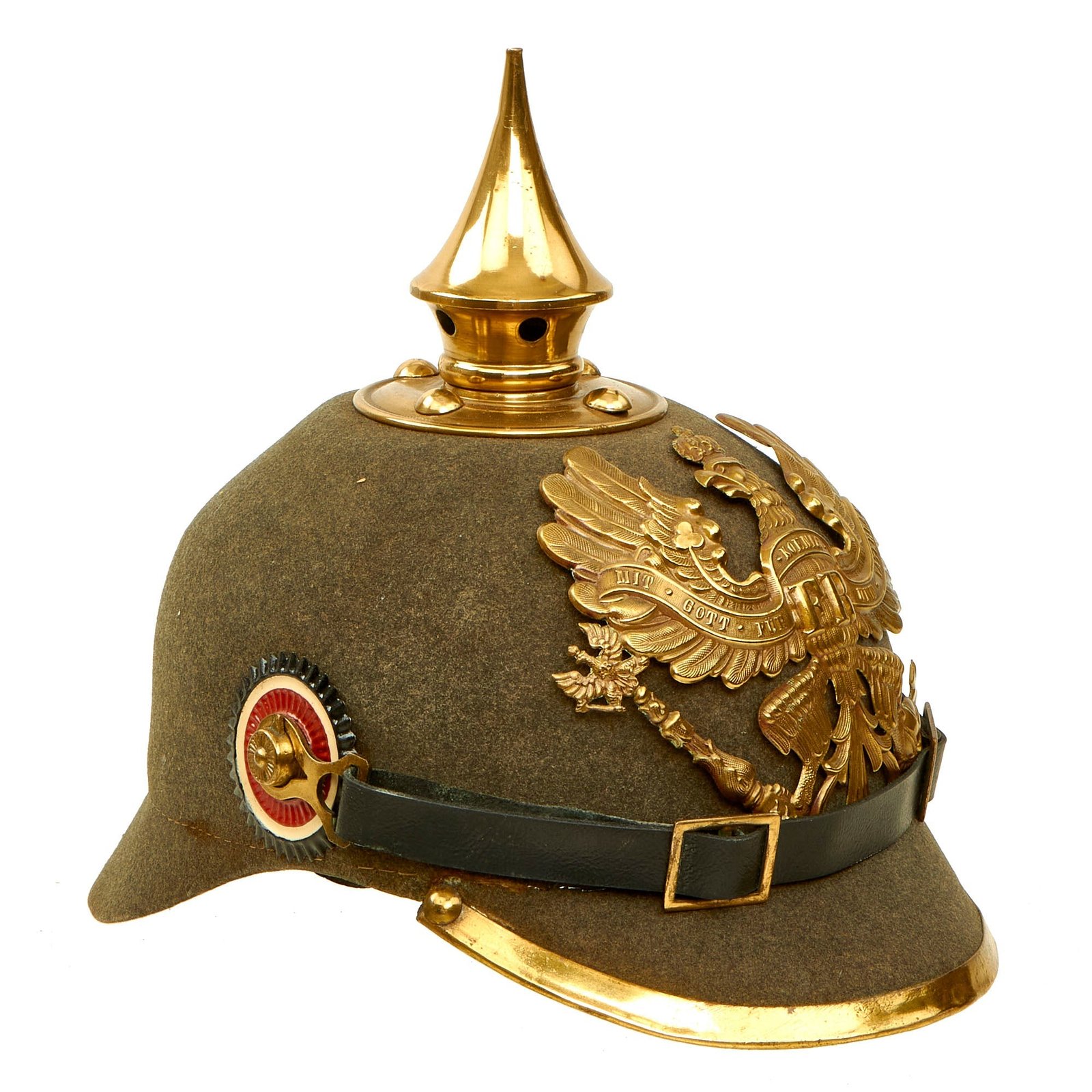 Buy Original Imperial German WWI Prussian M1895 Infantry Ersatz Felt Pickelhaube Fitzhelme Spiked Helmet - Rare Simplified Pattern | Original Firearms Antique For Sale