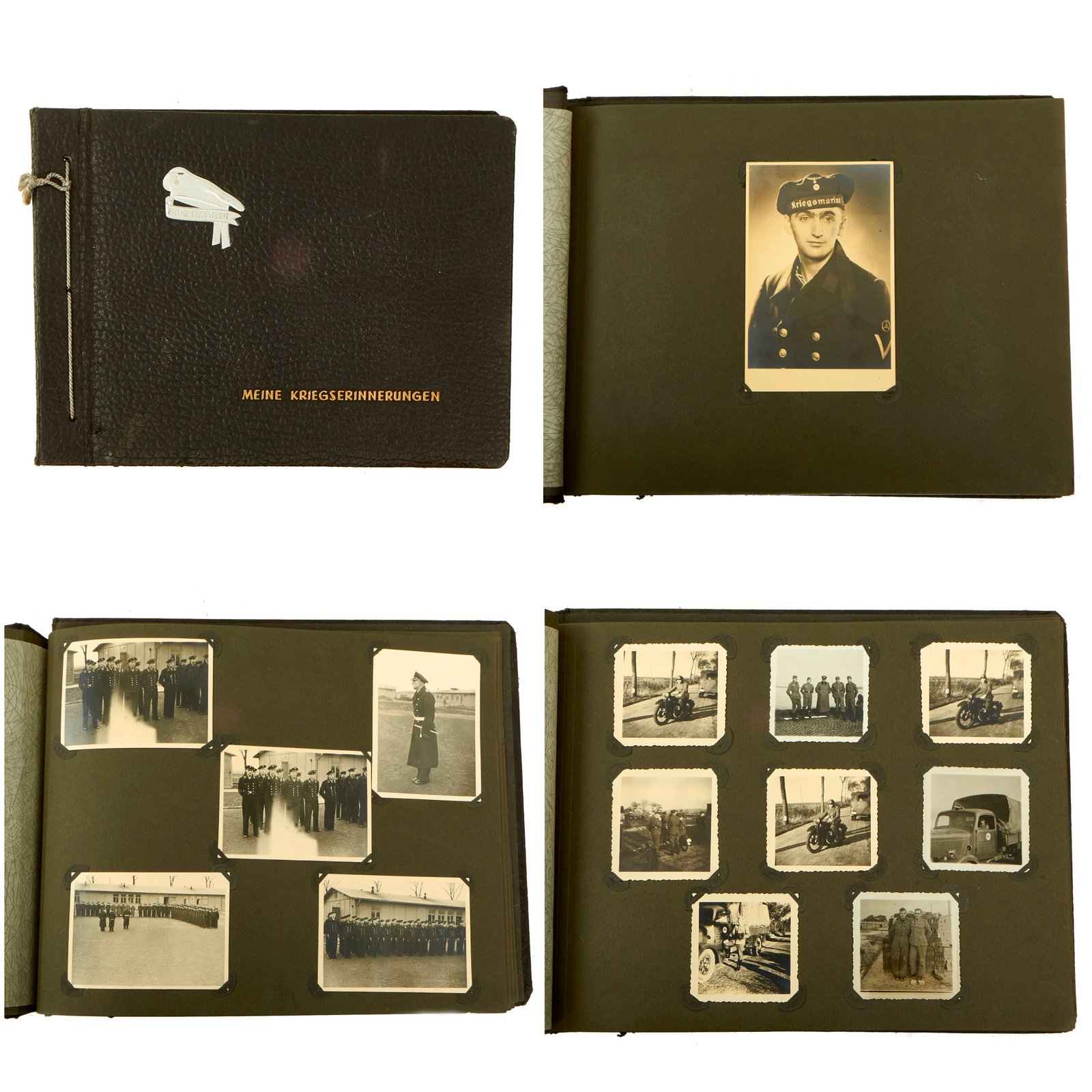 Buy Original German WWII Kriegsmarine "Meine Kriegserinnerungen" Photo Album with Sailor's Cap Insignia - 87 Photos | Original Firearms Antique For Sale
