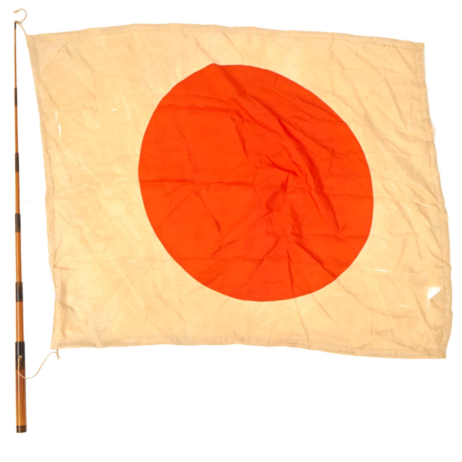 Buy Original Japanese WWII Pilot Bail Out Float Flag With Telescoping Bamboo Pole - 30" x 38" | Original Firearms Antique For Sale