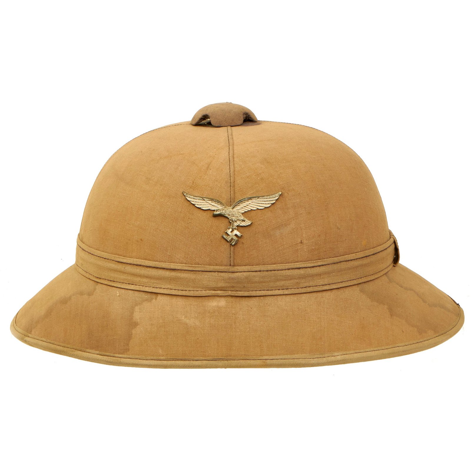 Buy Original German WWII Service Worn French-made Luftwaffe DAK Afrikakorps Tropical Sun Helmet with Badges | Original Firearms Antique For Sale