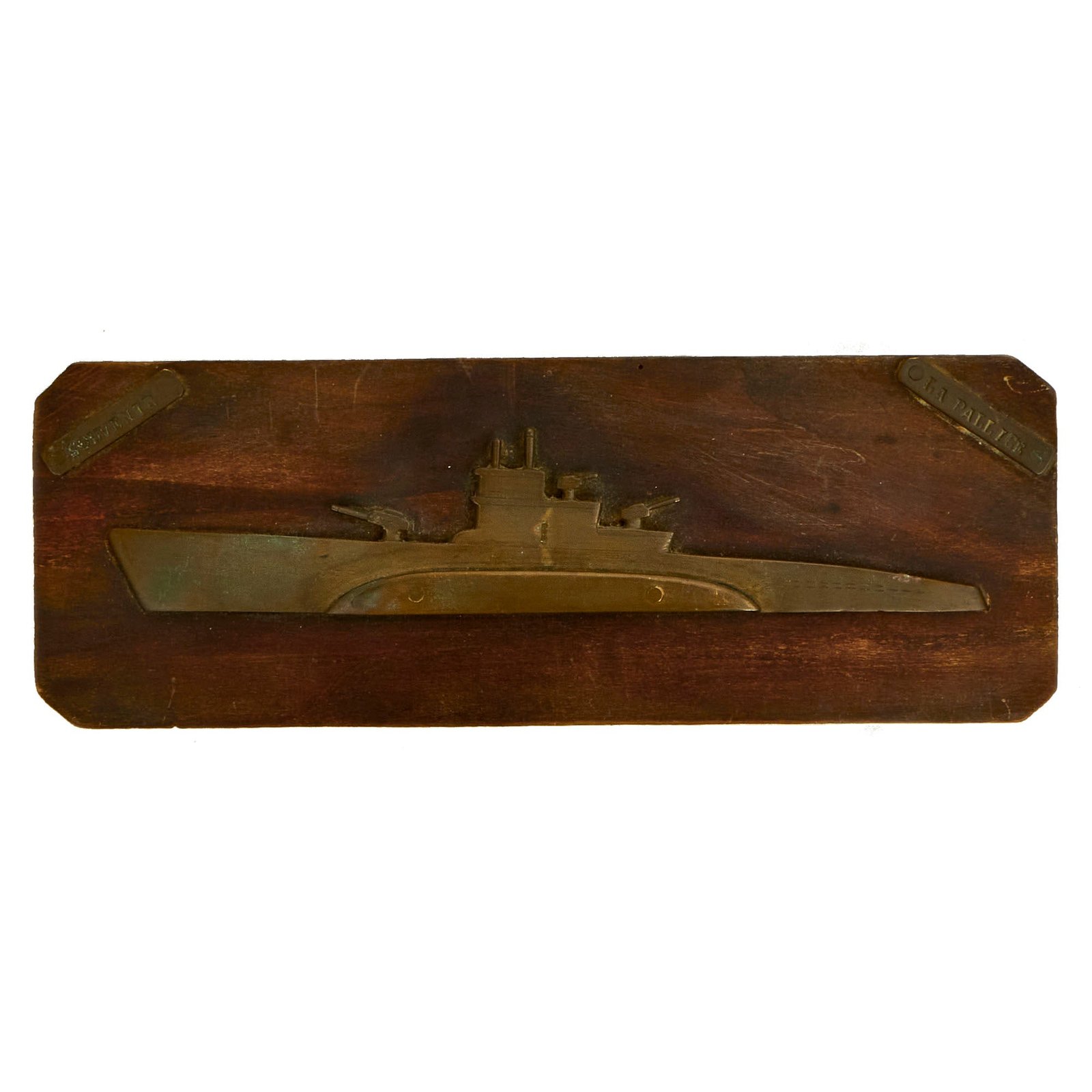 Buy Original French WWII Souvenir Brass & Wood German U-Boat Plaque From La Pallice Harbor Submarine Base in France | Original Firearms Antique For Sale