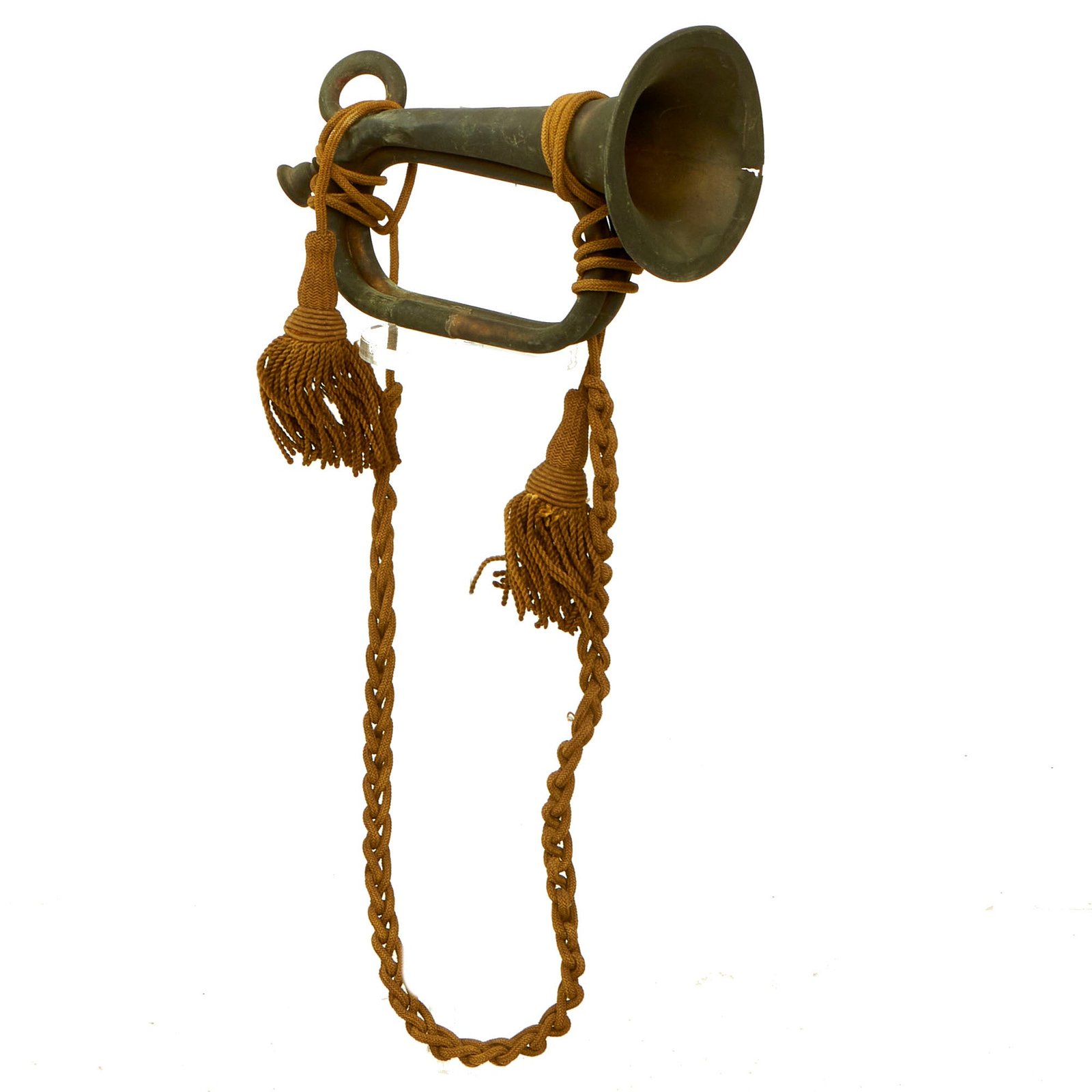 Buy Original U.S. Civil War Era Brass Bugle in C / Bb with Two Mouthpieces and Tassel Cord | Original Firearms Antique For Sale