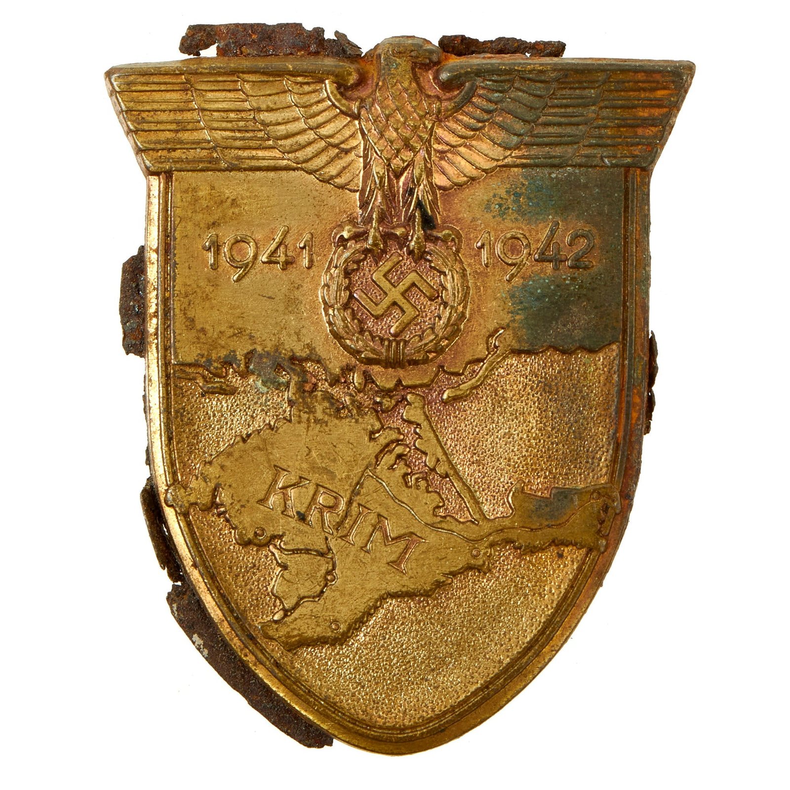 Buy Original German WWII Crimea Krim Shield Decoration with Rusted Back Plate - Krimschild | Original Firearms Antique For Sale