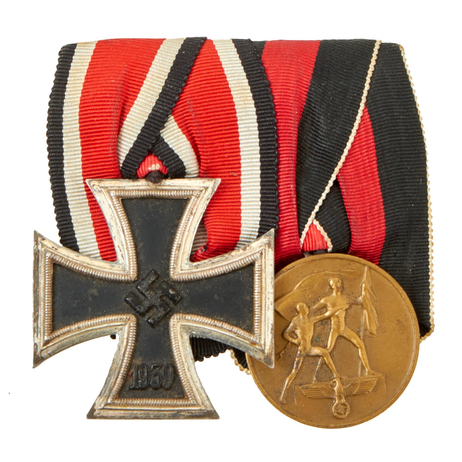 Buy Original WWII German Medal Bar with Iron Cross 2nd Class 1939 and 1938 Czech Conquest Sudetenland Medal | Original Firearms Antique For Sale