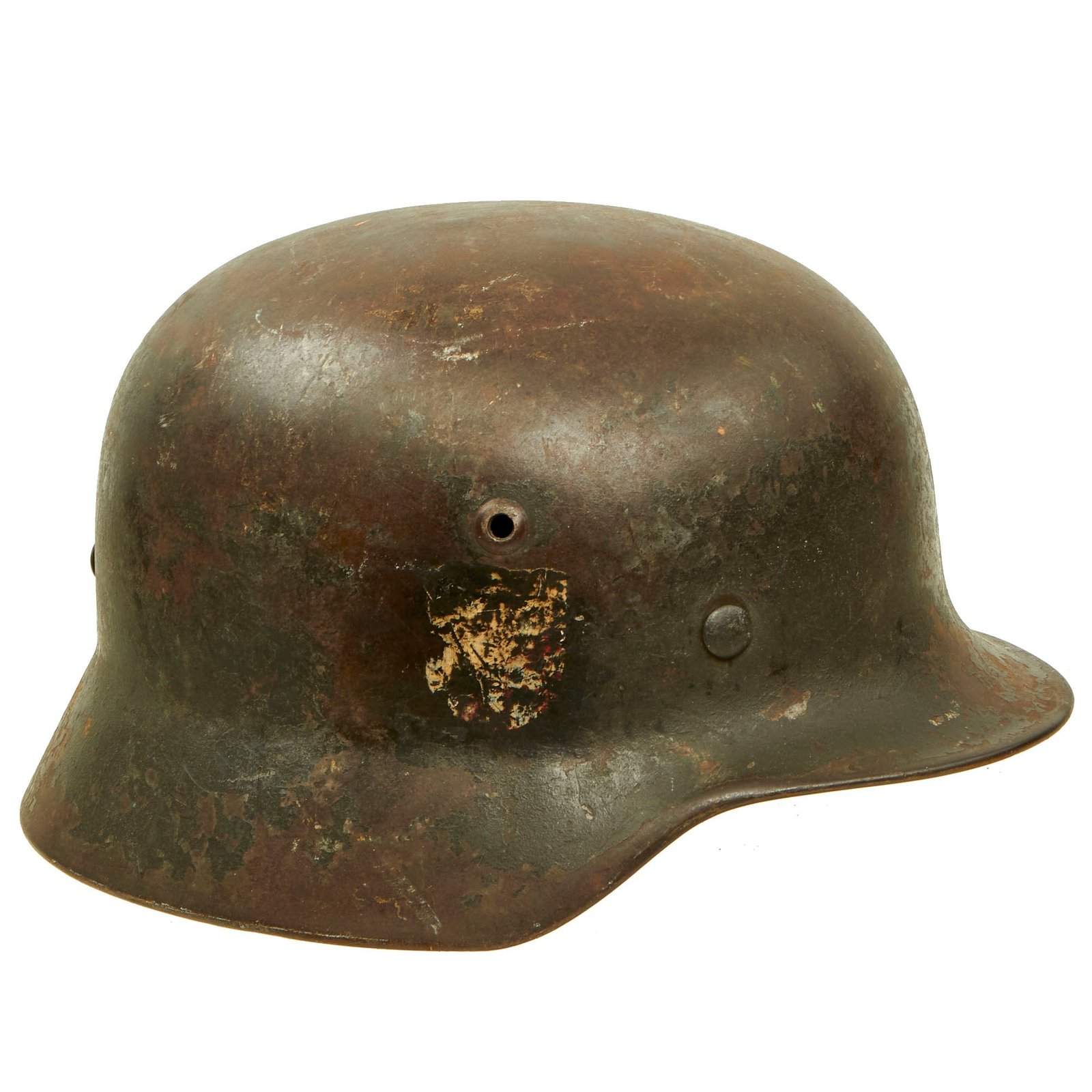 Buy Original German WWII Service Worn Luftwaffe M35 Double Decal Helmet with Liner & Broken Chinstrap - marked Q64 | Original Firearms Antique For Sale