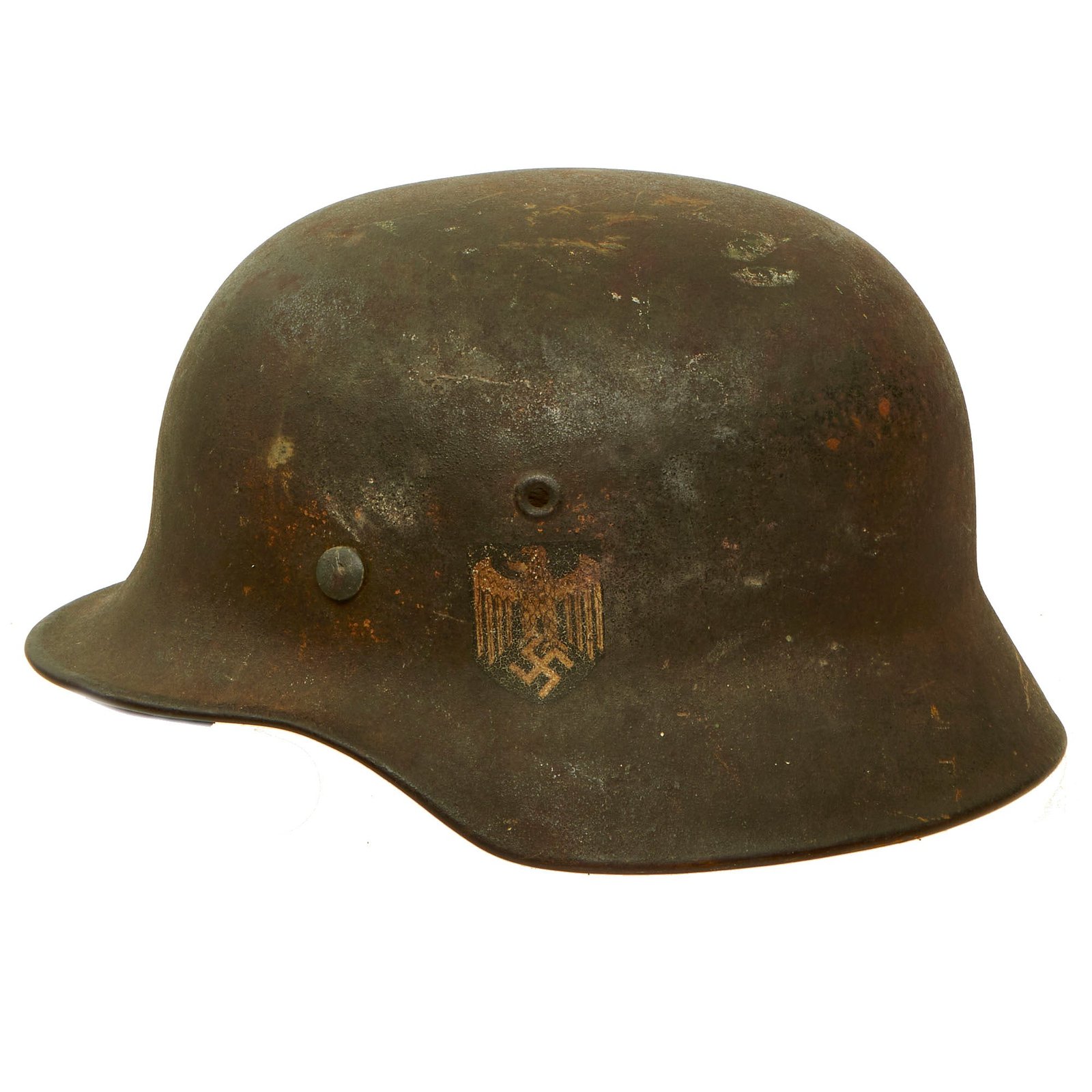 Buy Original German WWII Service Used M40 Single Decal Army Heer Helmet with Relic Liner & Chinstrap - EF64 | Original Firearms Antique For Sale