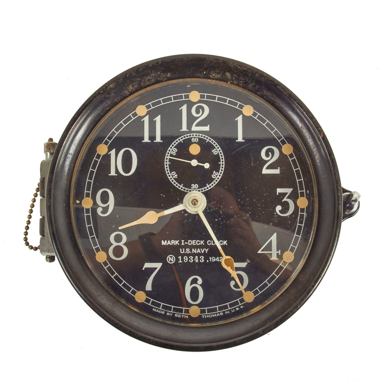 Buy Original WWII U.S. Navy Type Mark I Deck Clock by Seth Thomas With Winding Key ; Dated 1942 - Fully Functional | Original Firearms Antique For Sale
