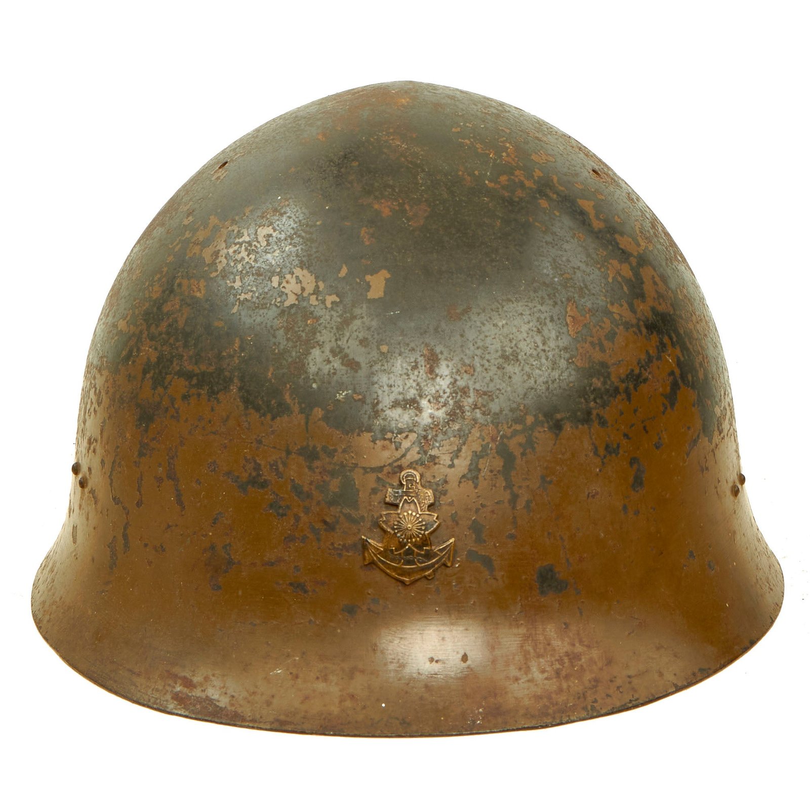 Buy Original WWII Japanese Special Naval Landing Forces (SNLF) Tetsubo Helmet Shell with Original Joint Intelligence Field Inspection Tag | Original Firearms Antique For Sale