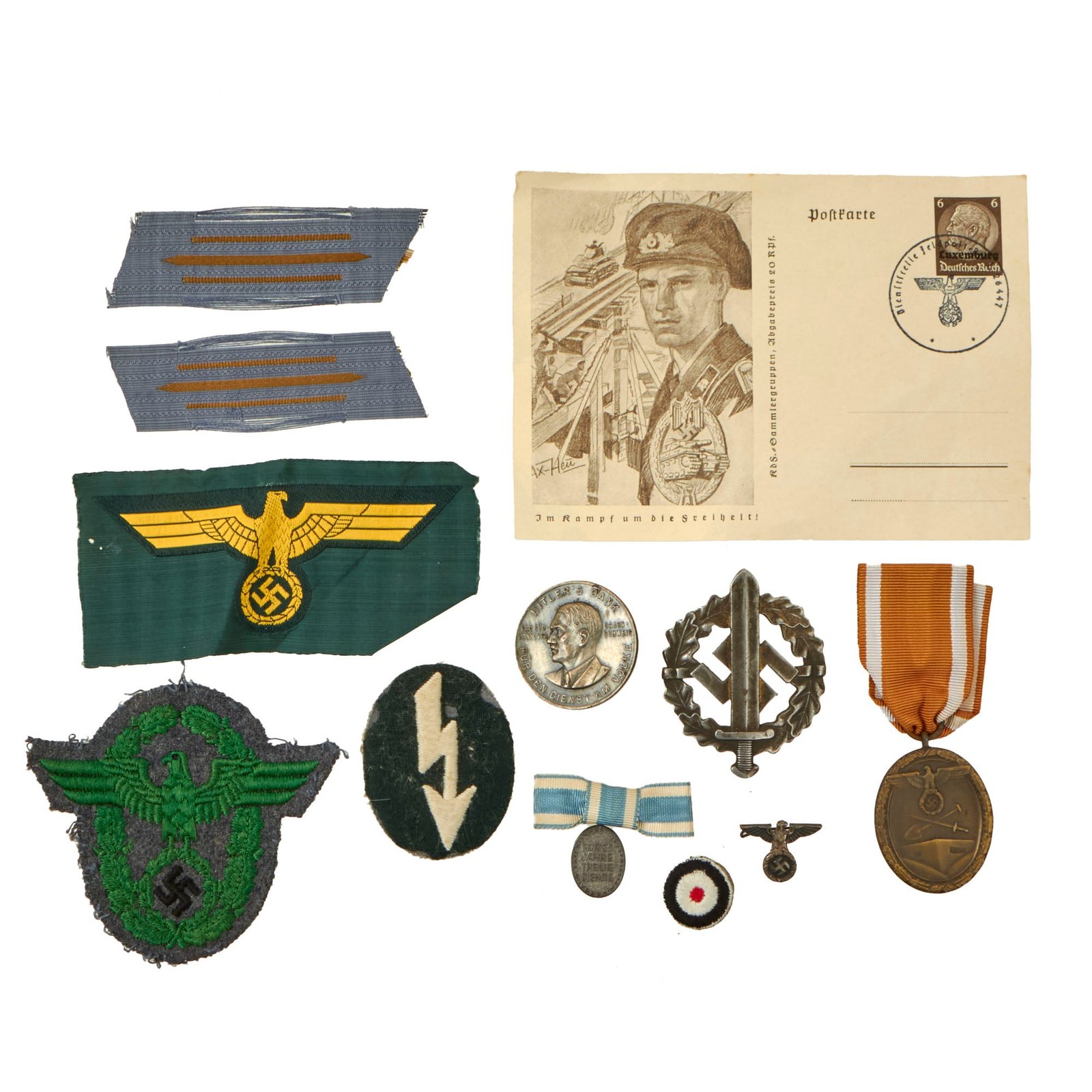 Buy Original German WWI - WWII Award, Insignia, and Postcard Grouping with Western Wall Medal, Sports Training Badge & More - 11 Items | Original Firearms Antique For Sale