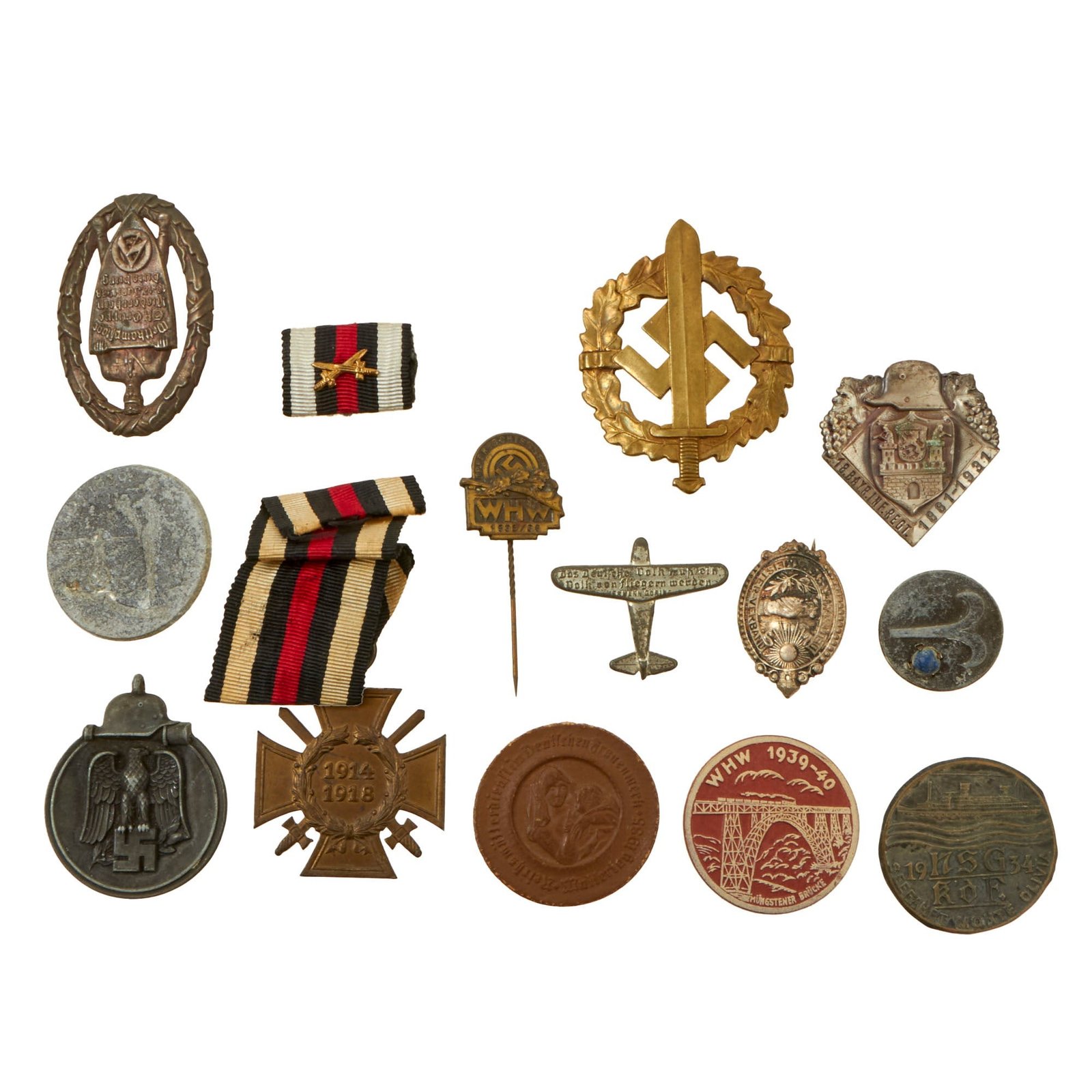 Buy Original German WWII Award and Tinnie Grouping with Hindenburg Cross, Eastern Medal, and More - 14 Items | Original Firearms Antique For Sale