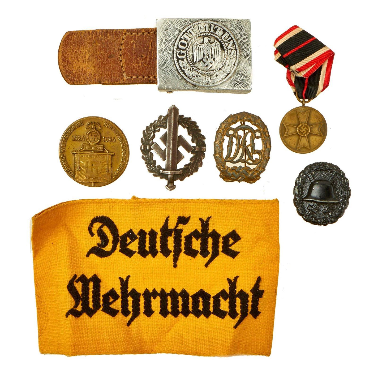 Buy Original German WWII USGI Bring Back Award Grouping with Belt Buckle & Armband - 7 Items | Original Firearms Antique For Sale