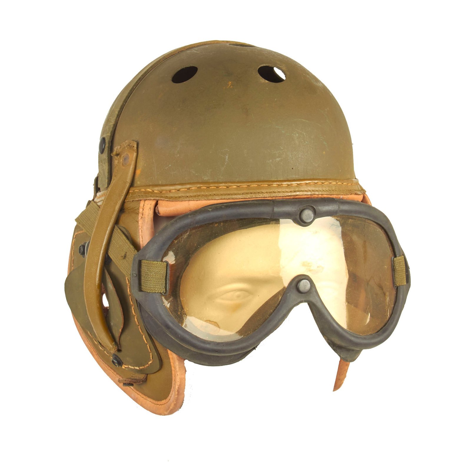 Buy Original U.S. WWII M38 Tanker Helmet by Rawlings with Goggles - Size 6 ⅞ | Original Firearms Antique For Sale