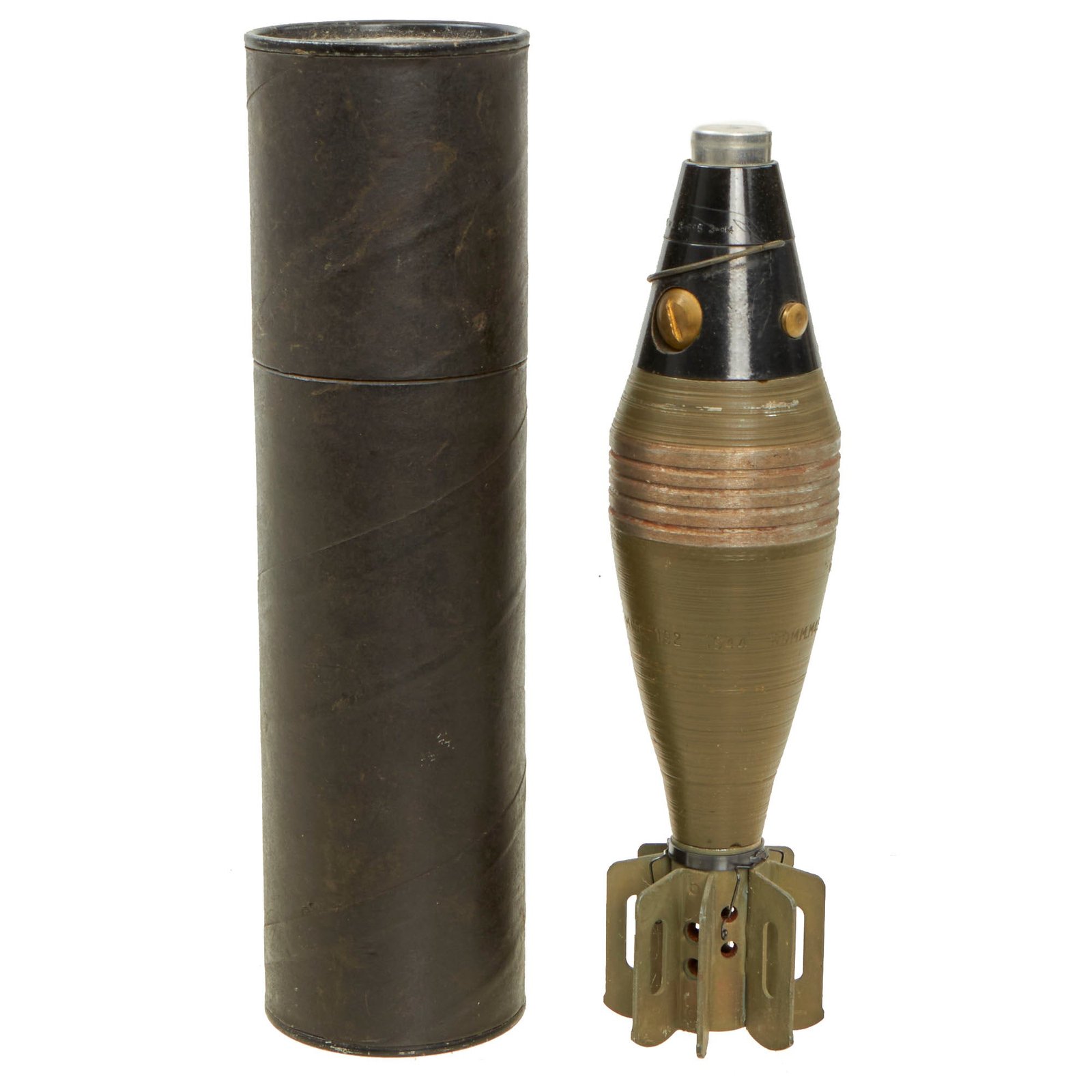 Buy Original U.S. WWII 1944 Dated M49A2 60mm Deactivated Mortar Round with Fuse with and Original Paint - Inert | Original Firearms Antique For Sale