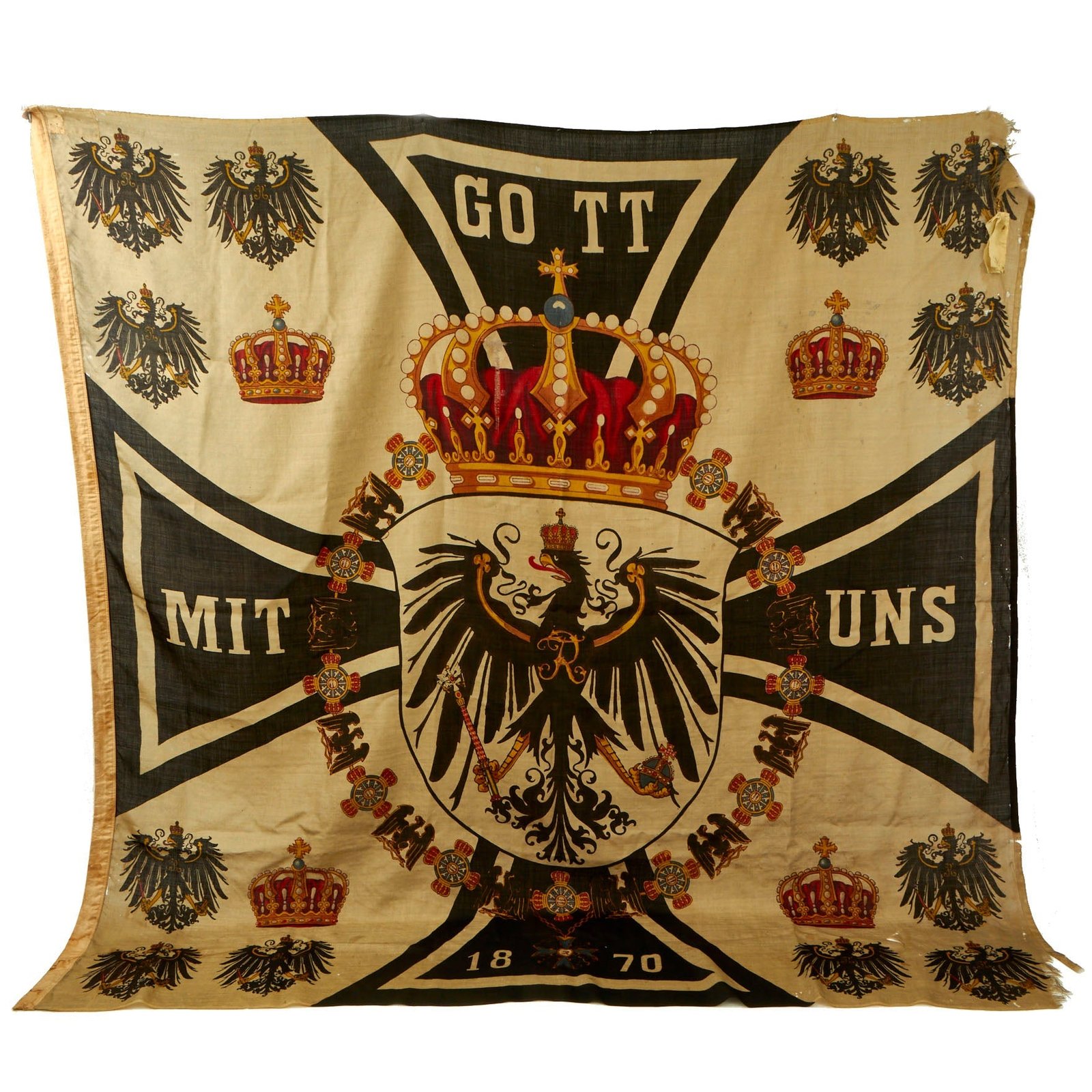 Buy Original Imperial German Pre WWI Prussian Standard of the Royal House of Hohenzollern as Used From 1858-1918 - 77” x 77” | Original Firearms Antique For Sale