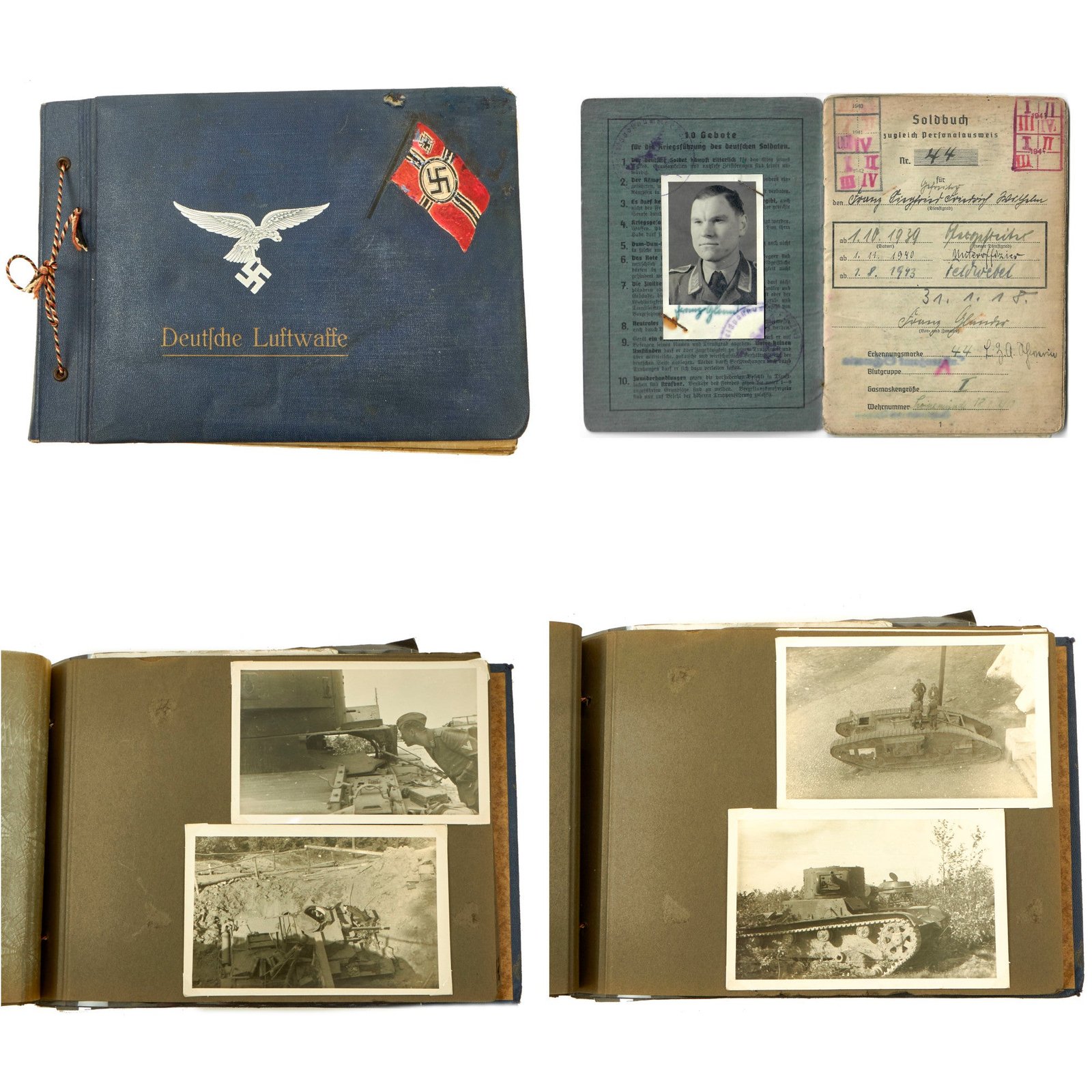 Buy Original German WWII Luftwaffe Photo Album Featuring Numerous Disabled Soviet Tanks with Soldbuch - 144 Photos | Original Firearms Antique For Sale