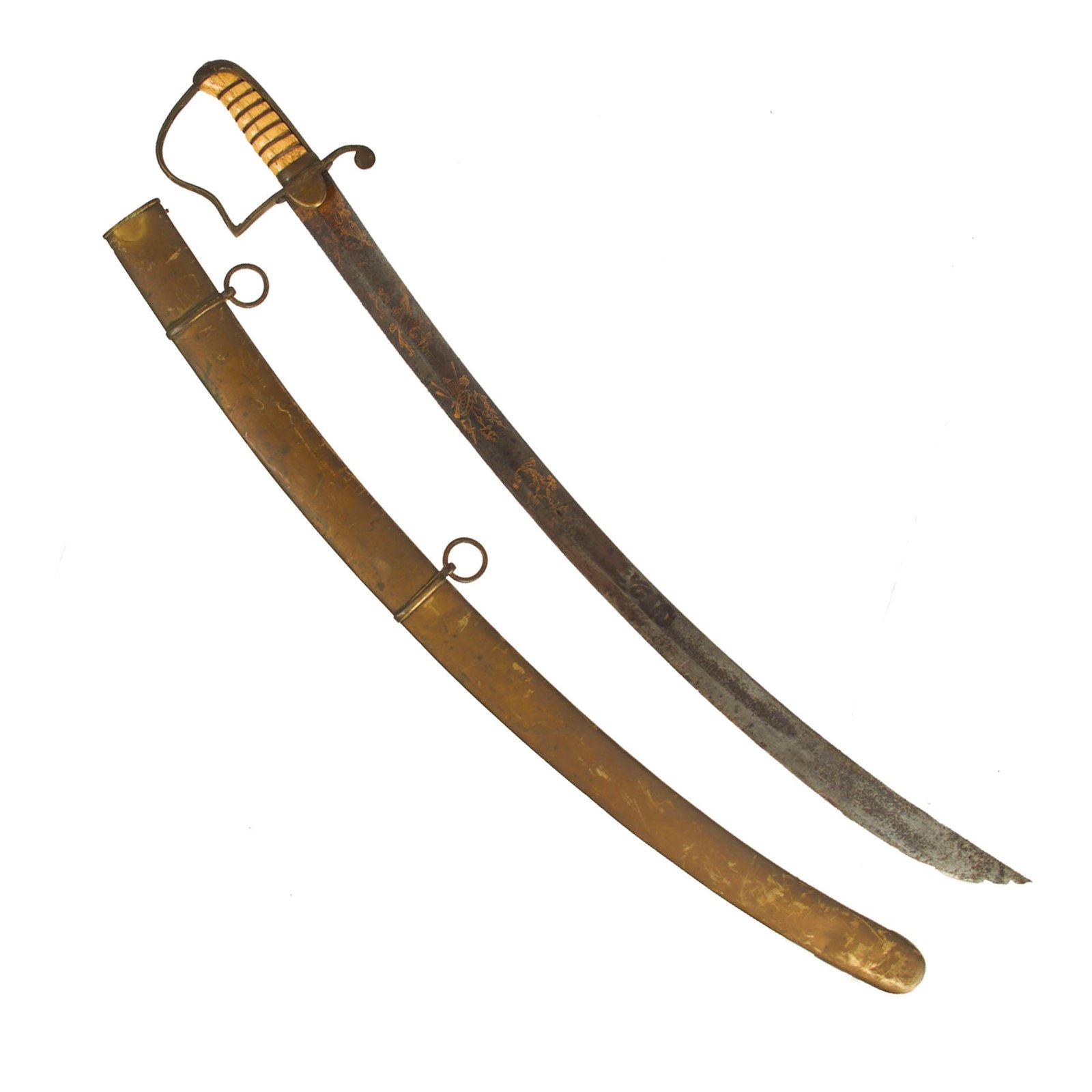 Buy Original U.S. Mexican-American War Era Etched Officer's Eagle Head Sword with Ivory Grip and Brass Scabbard | Original Firearms Antique For Sale