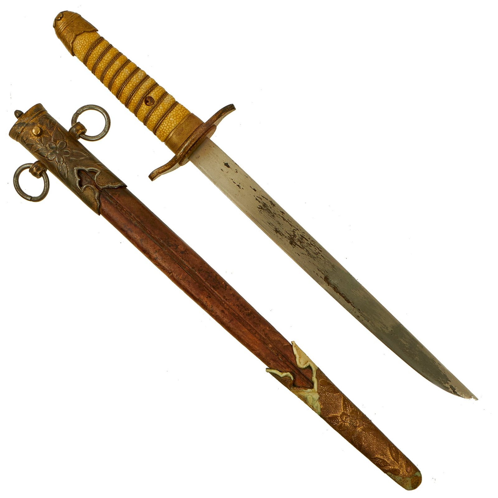 Buy Original Japanese WWII M1883 Naval Officers Dirk with Leather Scabbard | Original Firearms Antique For Sale