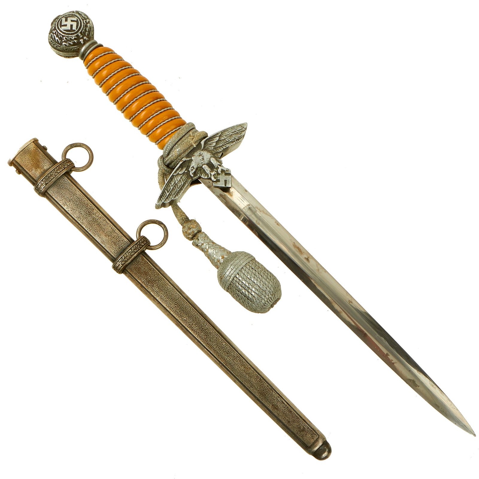 Buy Original WWII German 2nd Model Luftwaffe Dagger by "Siegfried" E. Pack & Söhne with Army Scabbard & Portepee | Original Firearms Antique For Sale