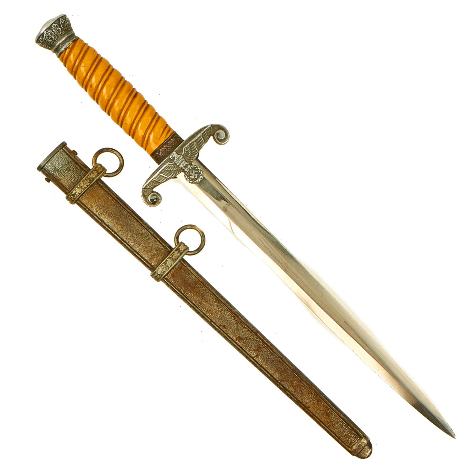 Buy Original German WWII Army Heer Dagger by Robert Klaas of Solingen with Nickel Plated Blade & Scabbard | Original Firearms Antique For Sale