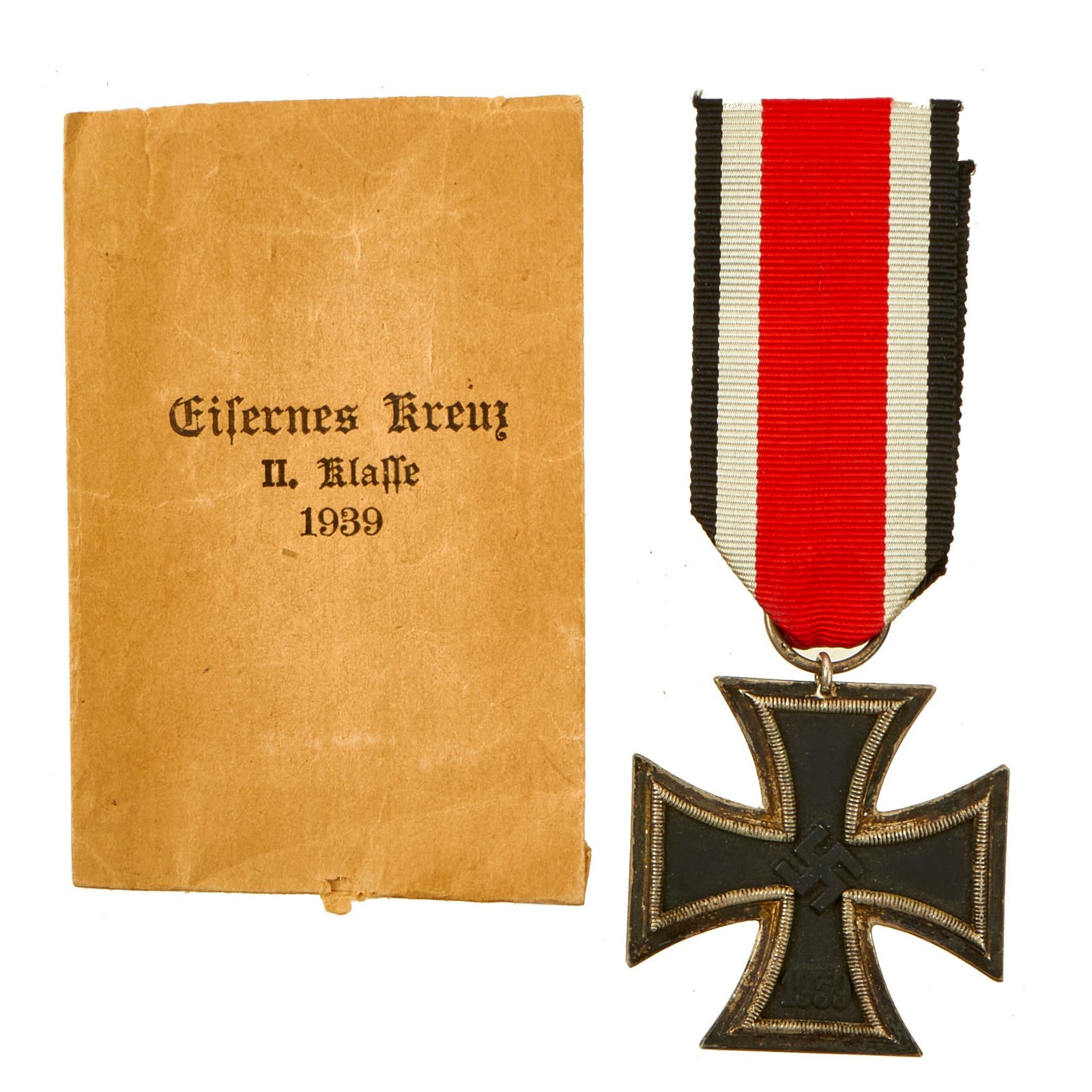 Buy Original German WWII Wehrmacht Iron Cross 2nd Class 1939 by Eugen Schmidhäussler with Ribbon in Paper Packet | Original Firearms Antique For Sale