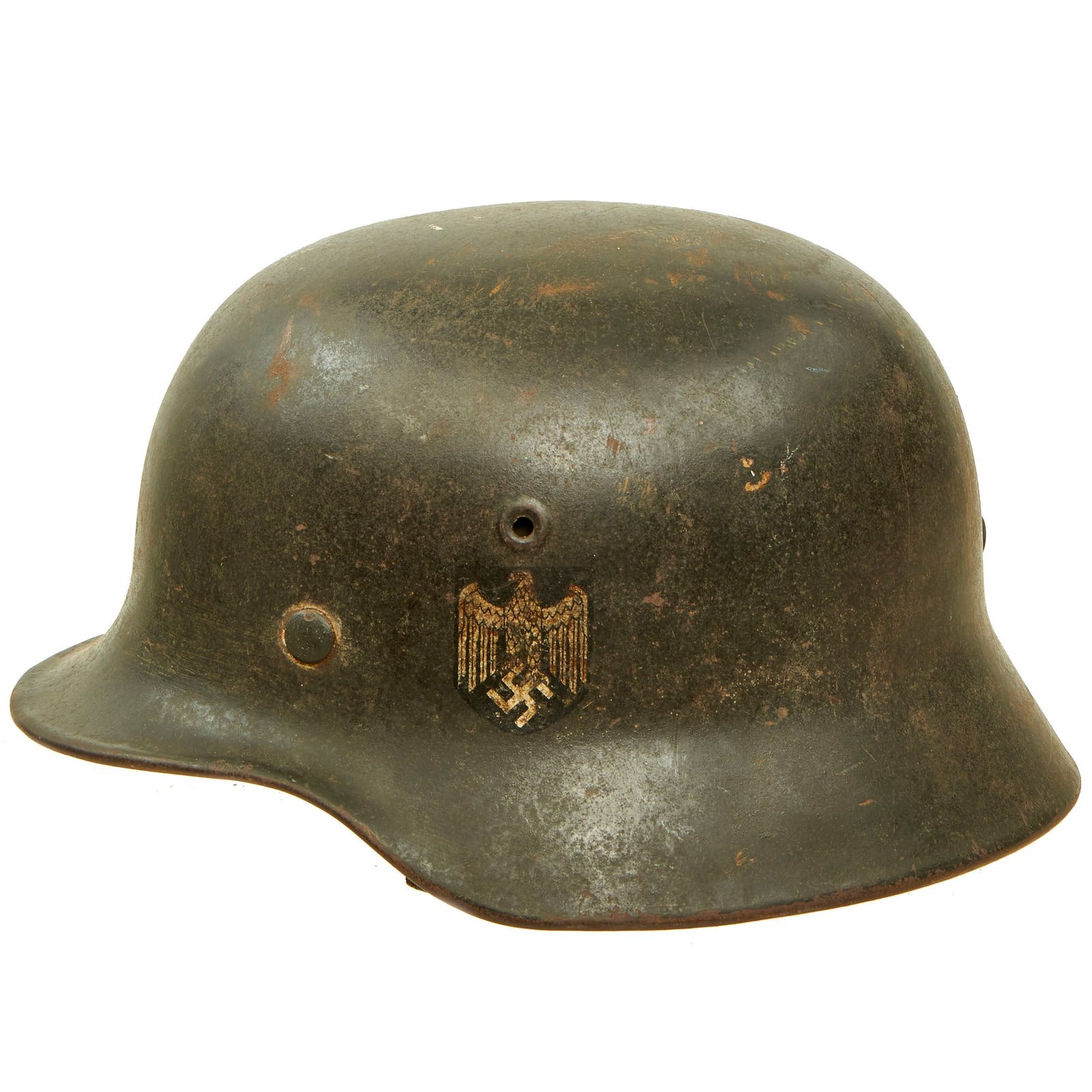 Buy Original German WWII Named M40 Single Decal Army Heer Helmet with 56cm Liner & Broken Chinstrap - EF64 | Original Firearms Antique For Sale