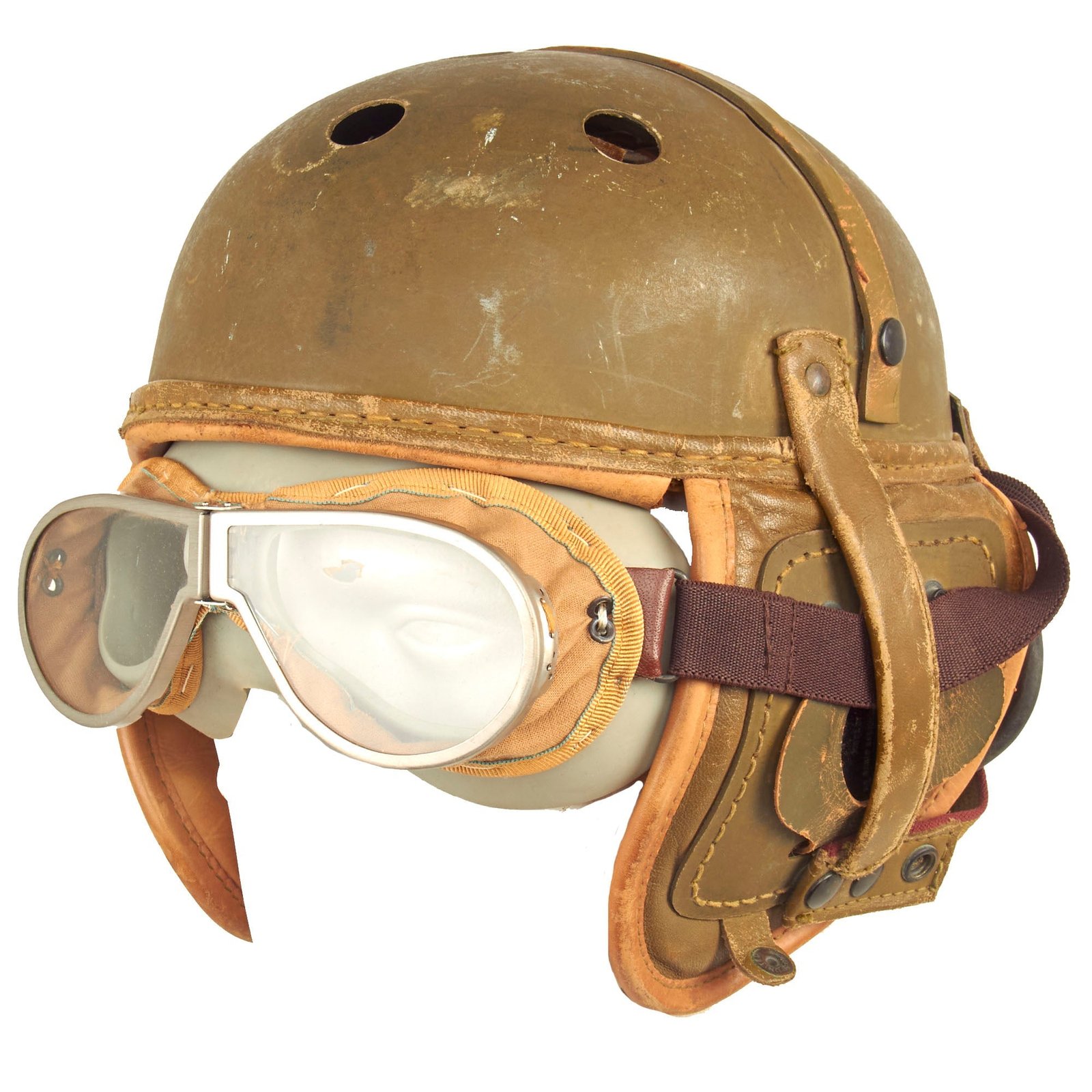 Buy Original U.S. WWII M38 Tanker Helmet by Rawlings with Type R-14 Earphones and Goggles | Original Firearms Antique For Sale