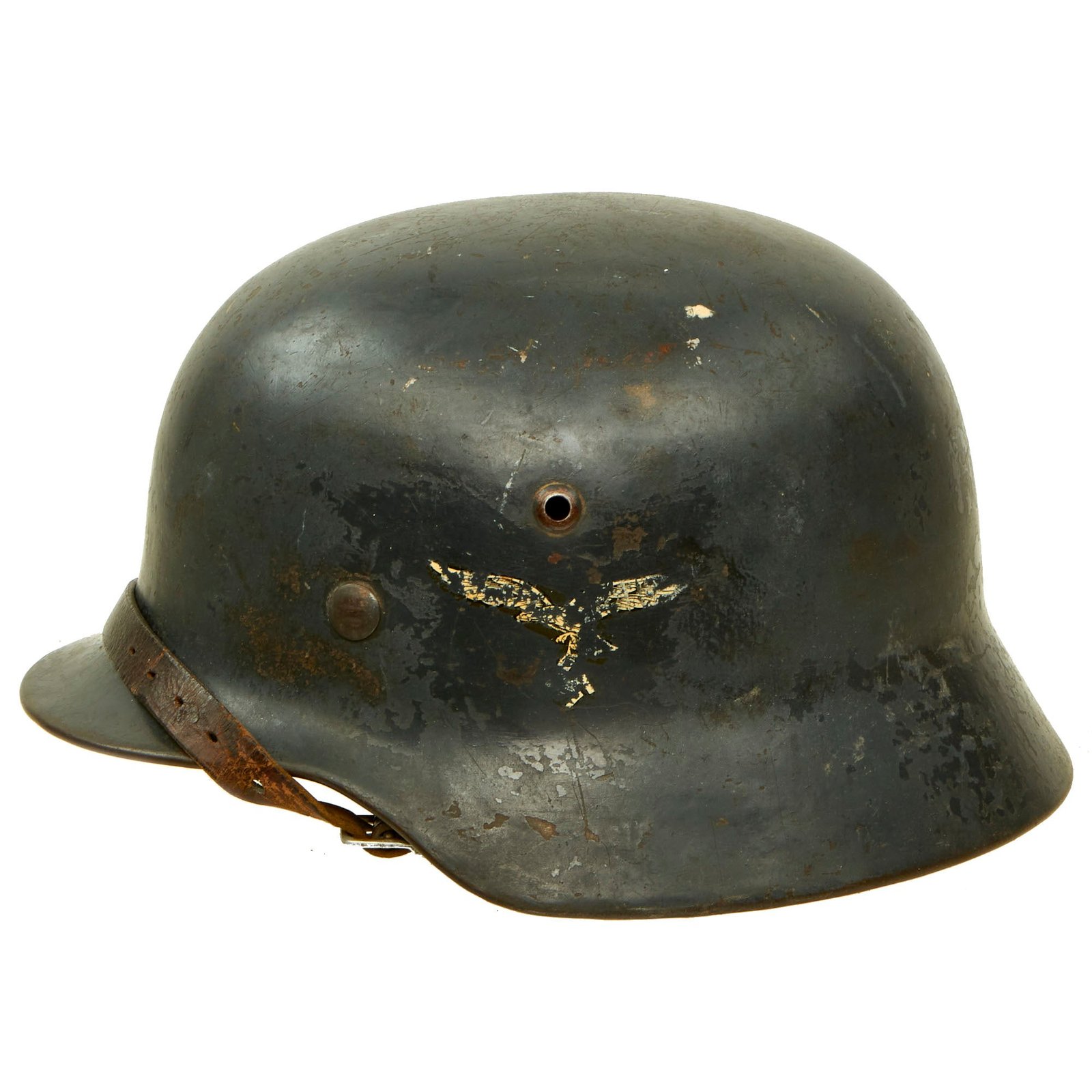 Buy Original German WWII Luftwaffe M35 Double Decal Steel Helmet with 56cm Liner & Chinstrap - marked ET64 | Original Firearms Antique For Sale