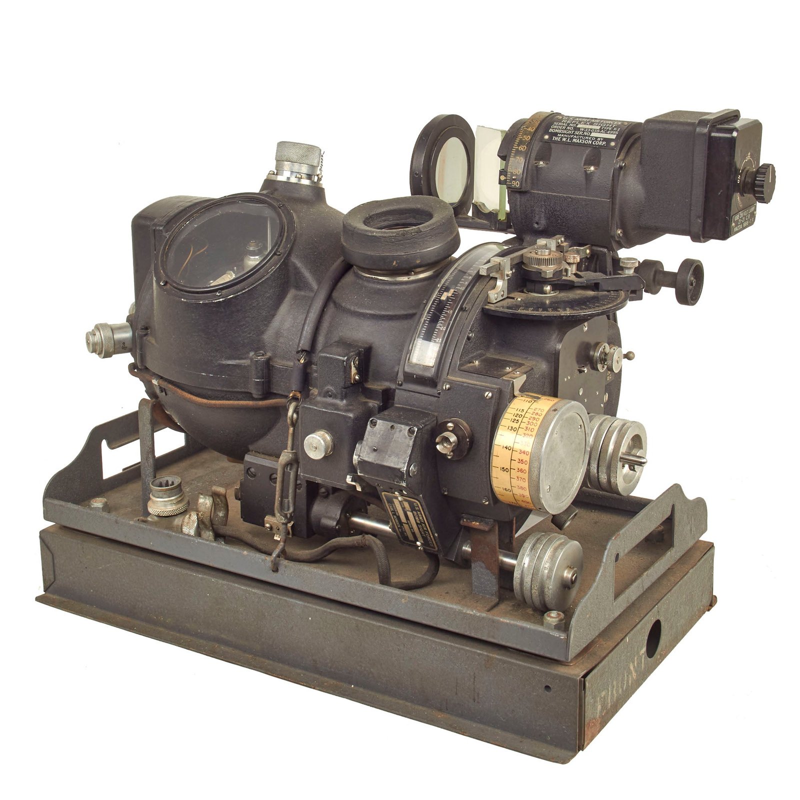 Buy Original U.S. WWII U.S.N. Marked USAAF Norden Bomb Sight Model M-9B with Type X-1 Reflex Sight and Tachometer on Carrier | Original Firearms Antique For Sale