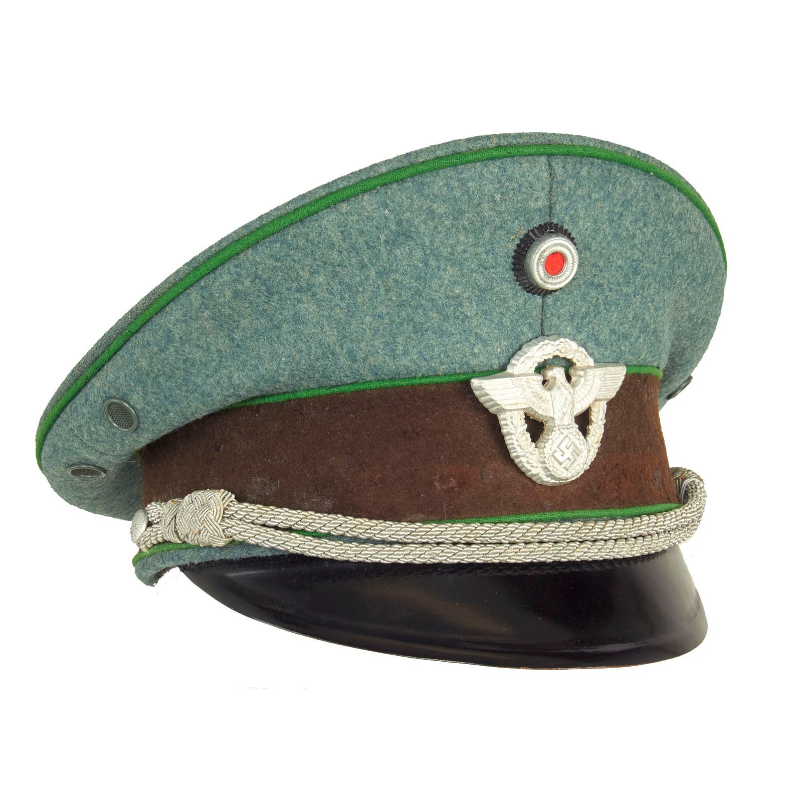 Buy Original German WWII Schutzpolizei Protection Police Officer's Schirmmütze Visor Cap by Peter Küpper - size 55 | Original Firearms Antique For Sale