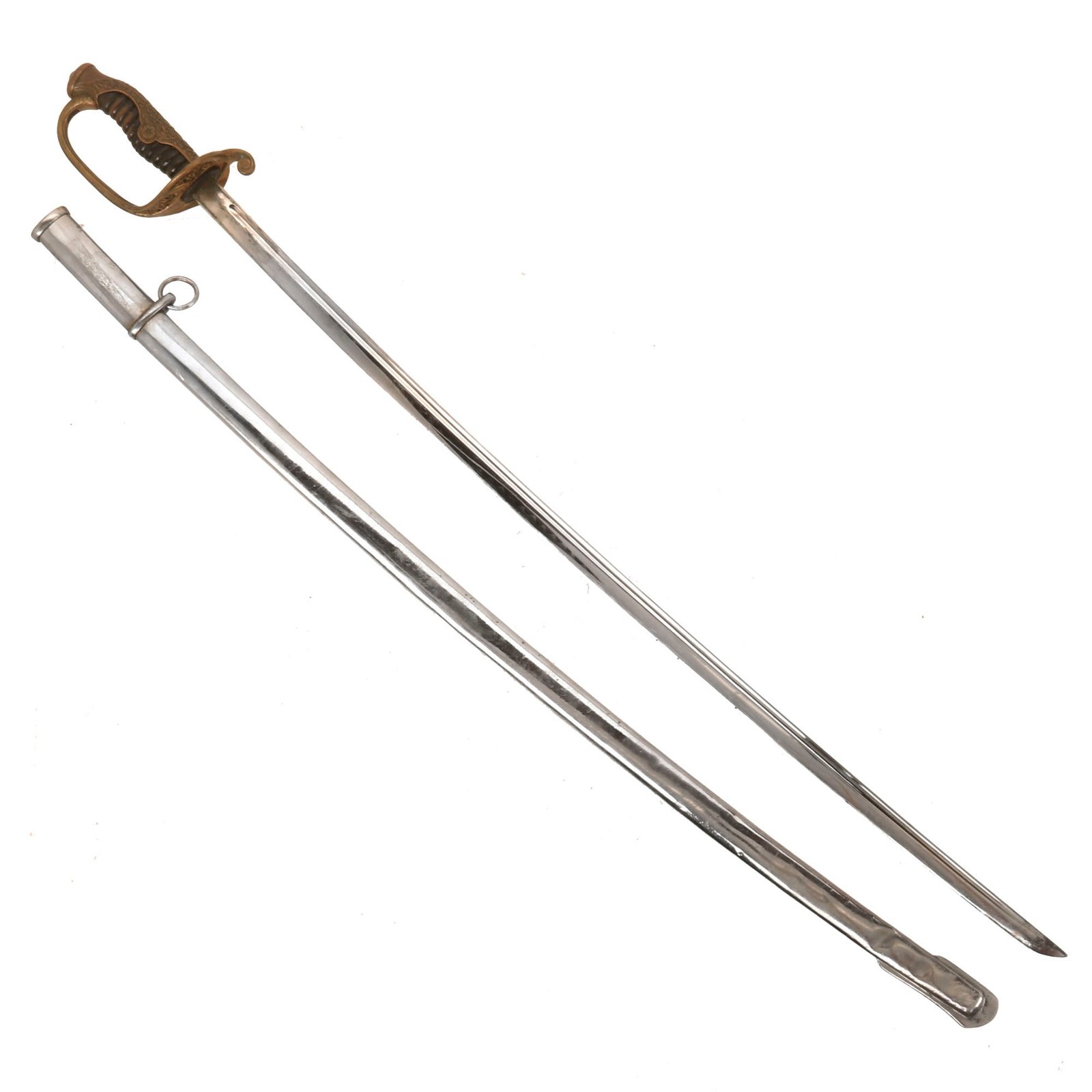 Buy Original Imperial Japanese WWII Army Type 19 Kyu-Gunto Nickel-Plated Parade Officer’s Sword with Scabbard & Floral Ornamentation | Original Firearms Antique For Sale