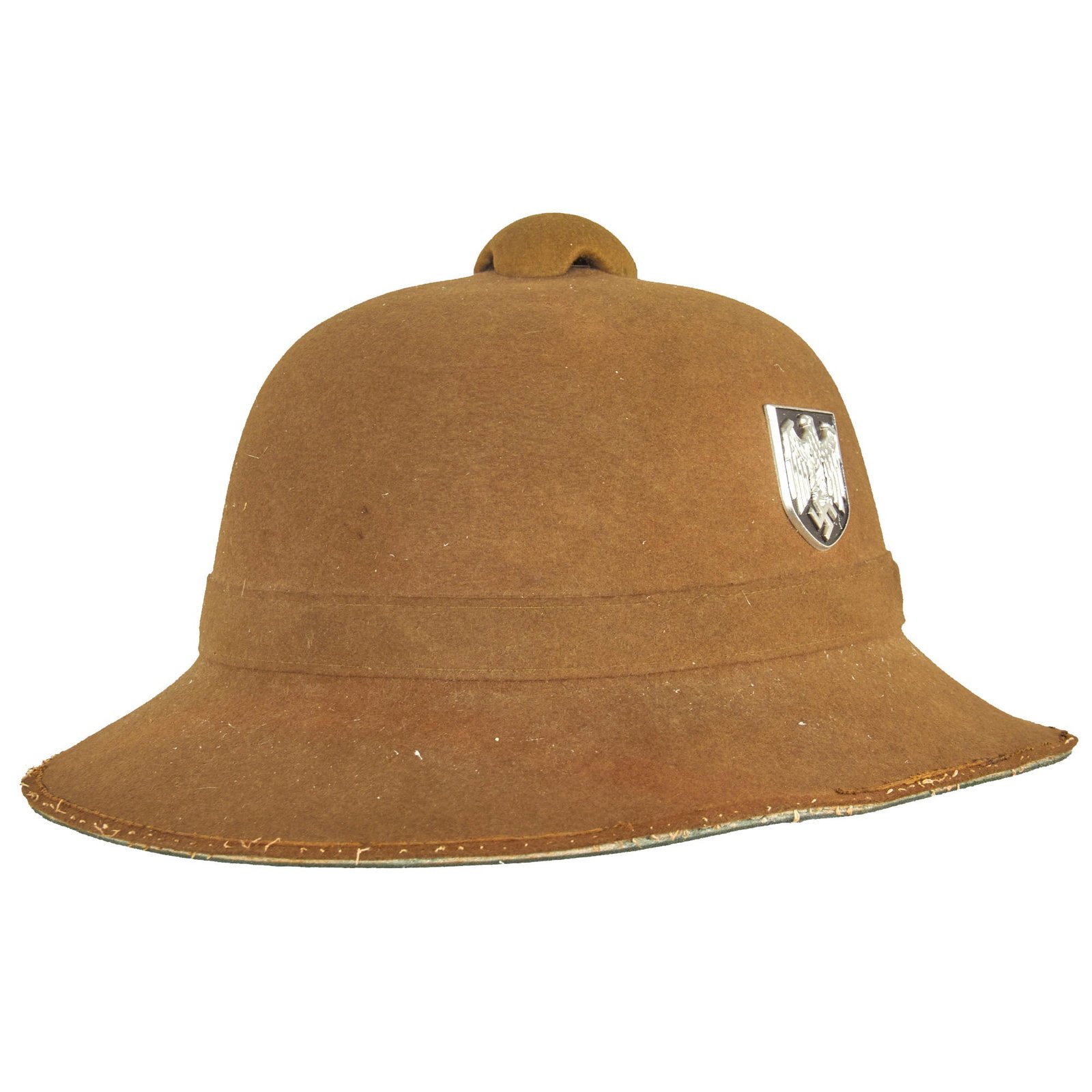 Buy Original German WWII Service Worn 2nd Model 1942 dated Afrikakorps DAK Sun Helmet by JHS with Badges - Size 56 | Original Firearms Antique For Sale