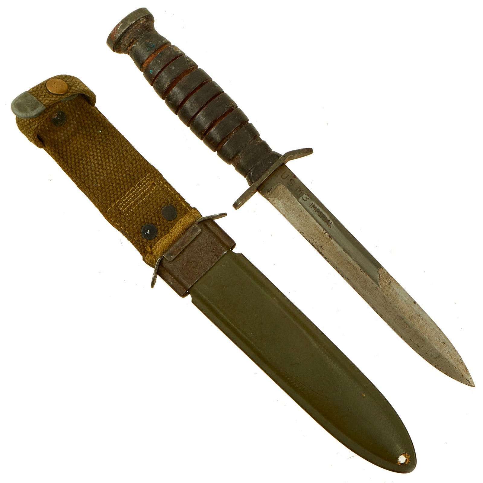 Buy Original U.S. WWII Blade Marked M3 Fighting Knife by Imperial Knife Co. with M8 Scabbard | Original Firearms Antique For Sale