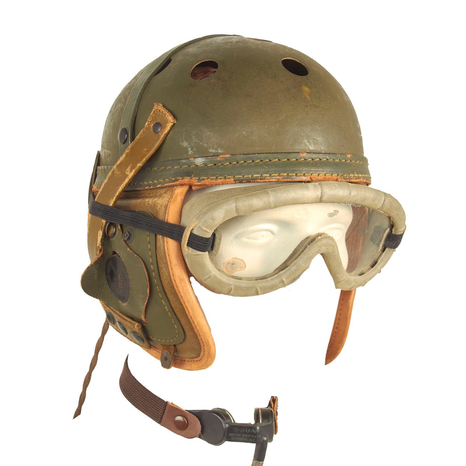 Buy Original U.S. WWII M38 Tanker Helmet by Wilson with Earphones, Throat Mic  and Polaroid Model 1016 Goggles | Original Firearms Antique For Sale