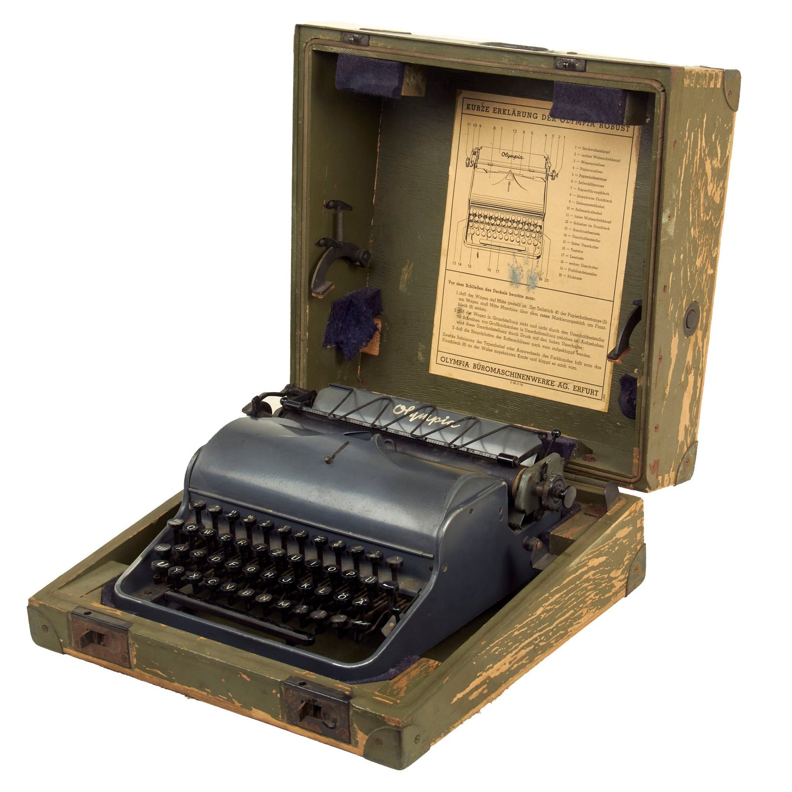 Buy Original German WWII Rare SS Typewriter by Olympia Büromaschinenwerke AG. in Case - ROBUST Model | Original Firearms Antique For Sale