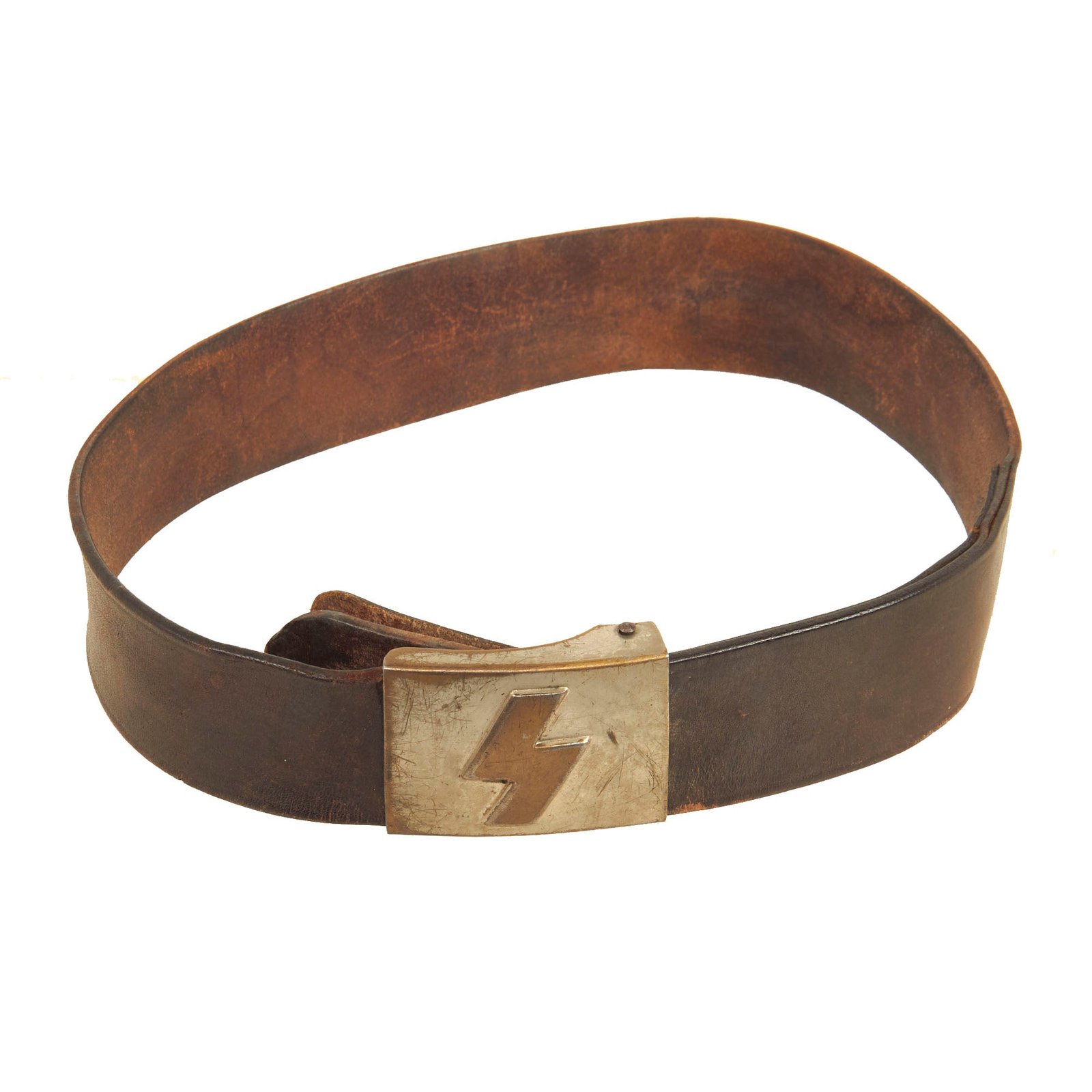 Buy Original German WWII DJ Leather Belt with Deutsches Jungvolk Single Rune Plated Brass Buckle | Original Firearms Antique For Sale