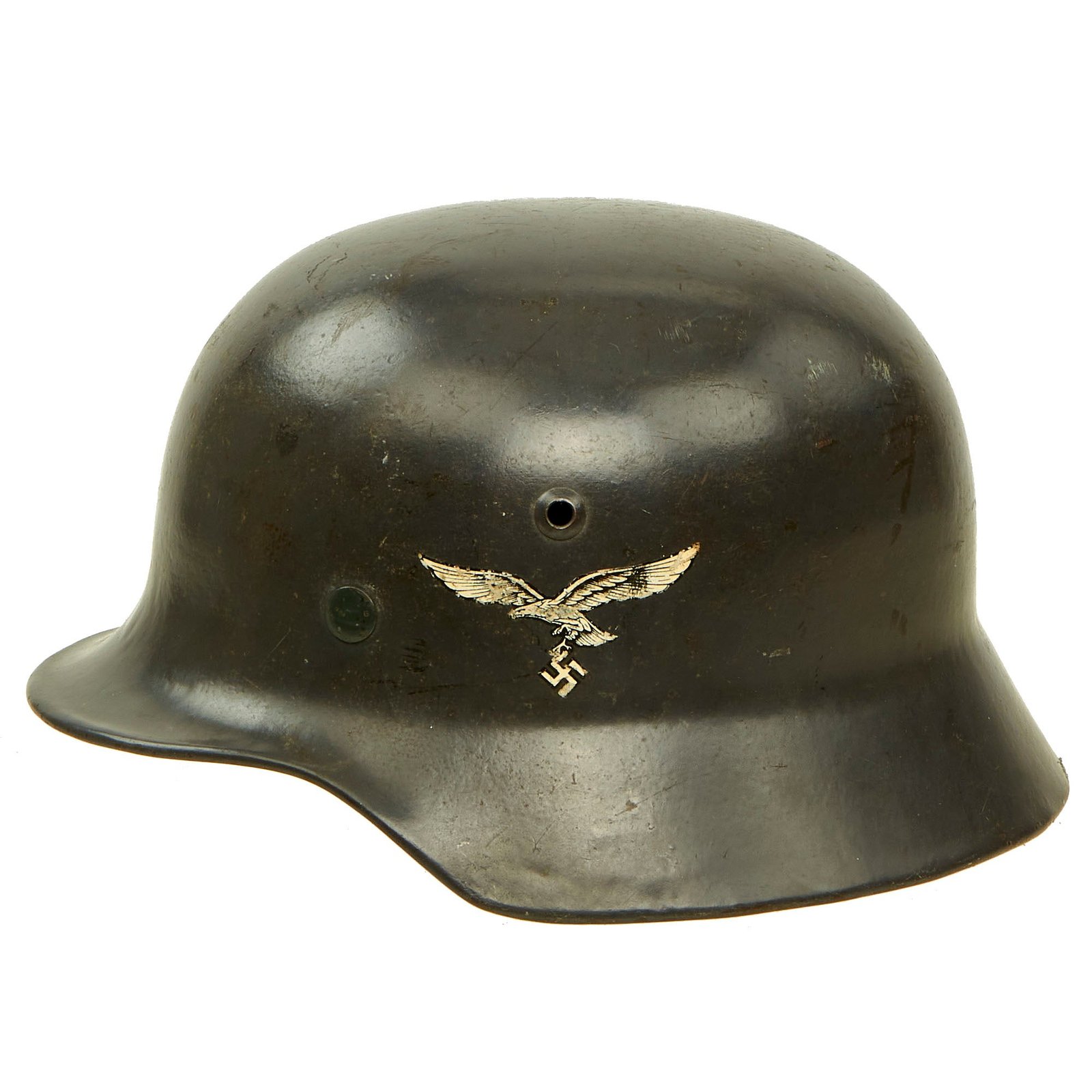 Buy Original German WWII 1938 Dated Luftwaffe M35 Double Decal Steel Helmet with 55cm Liner & Partial Chinstrap - marked EF62 | Original Firearms Antique For Sale