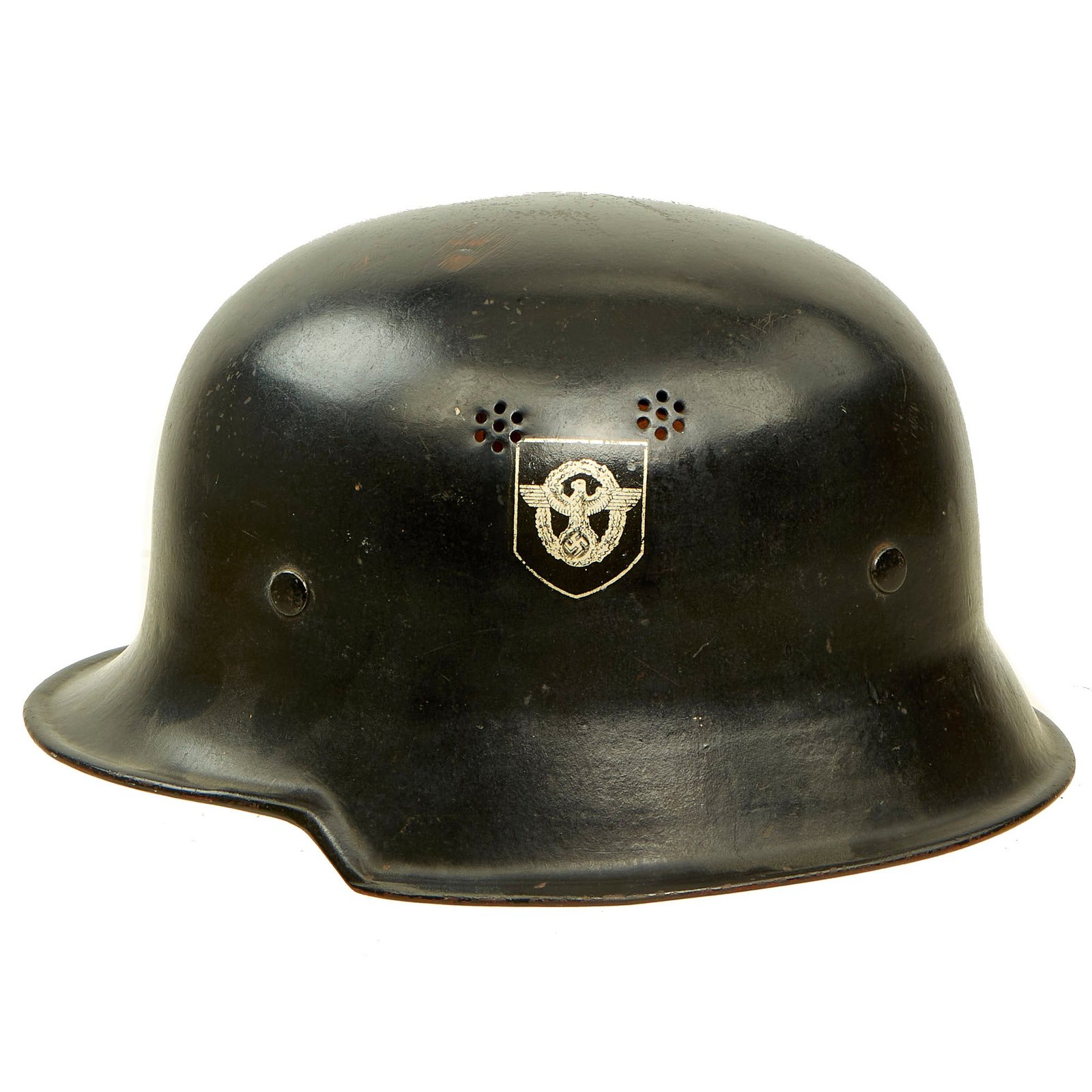 Buy Original German WWII M34 Square Dip NSDAP Double Decal Civic Police Steel Helmet with 57cm Liner - Ordnungspolizei | Original Firearms Antique For Sale
