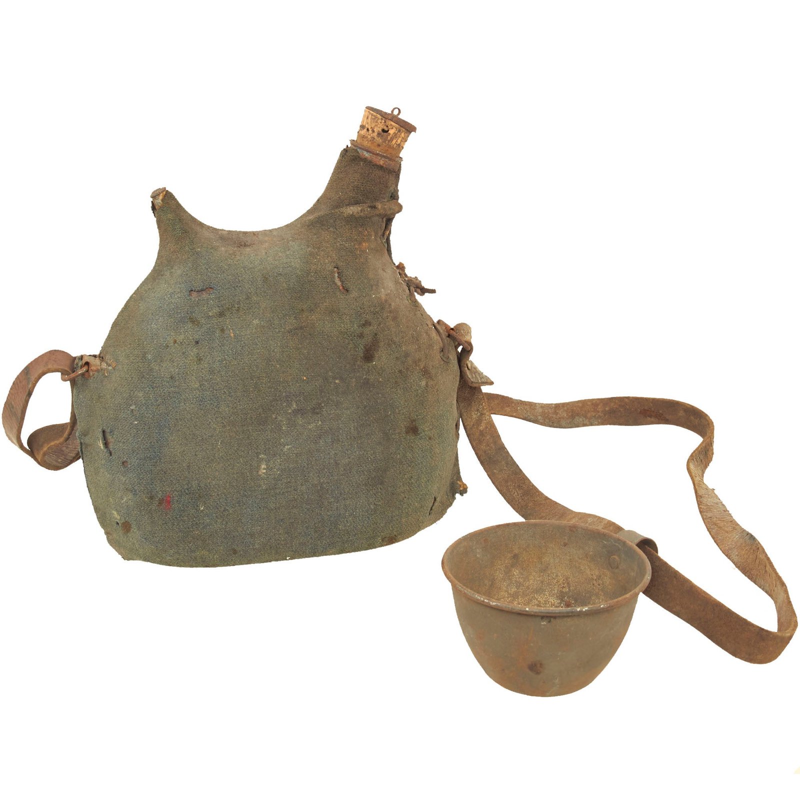 Buy Original French WWI Model 1877 Canteen in Horizon Blue with Shoulder Strap and Cup - Bidon | Original Firearms Antique For Sale