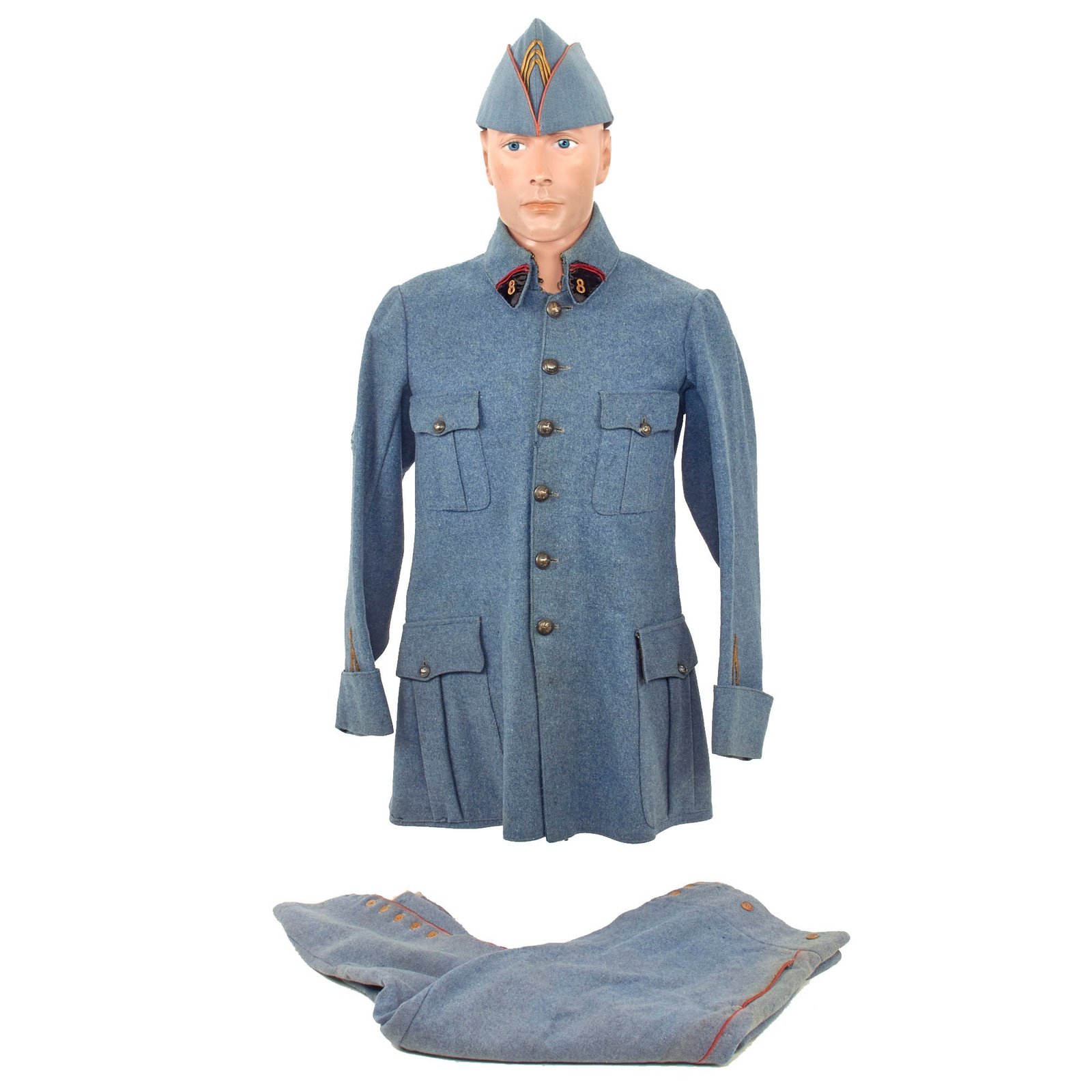 Buy Original French WWI 8th Engineers Horizon Blue Uniform Grouping With Top, Trousers and Cap | Original Firearms Antique For Sale