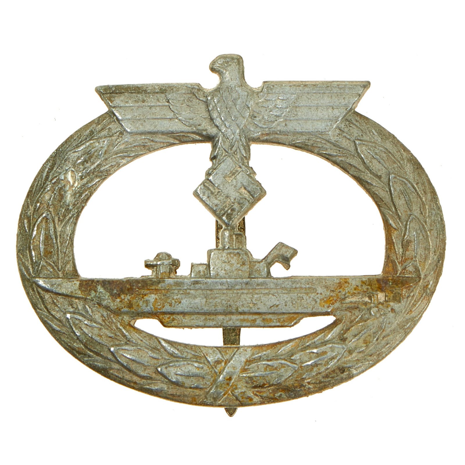 Buy Original German WWII Kriegsmarine Metal U-Boat War Badge by Funcke & Brüninghaus - U-Boot-Kriegsabzeichen | Original Firearms Antique For Sale
