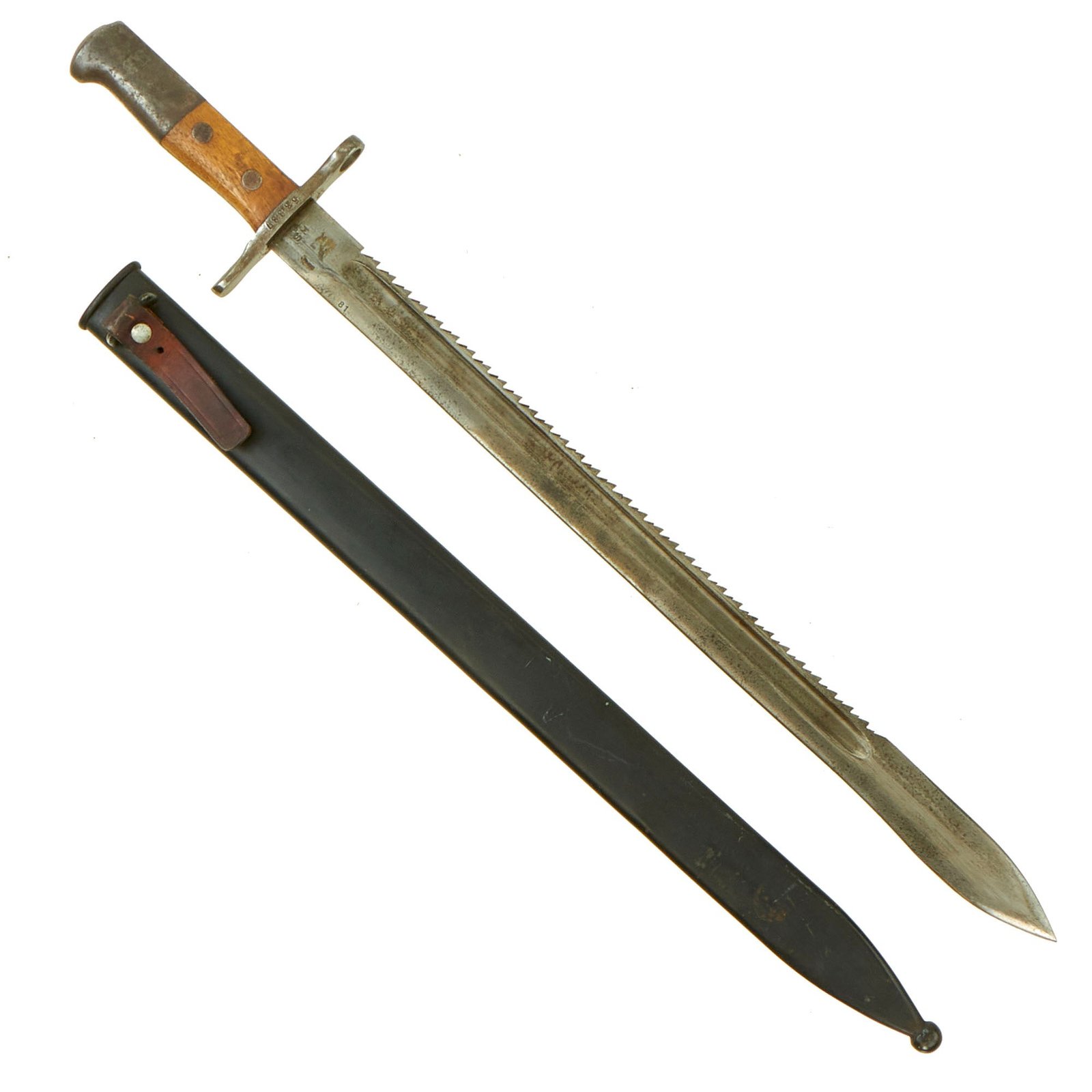 Buy Original WWI Swiss Model 1914 Pioneer Sawback Sword Bayonet by Schmidt-Rubin with Scabbard | Original Firearms Antique For Sale