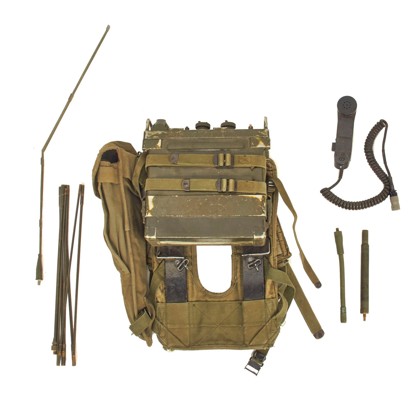 Buy Original U.S. Vietnam War Radio Pack Set RT-505 PRC-25 with ST-138 Carry Harness, Whip Antennas and Handset | Original Firearms Antique For Sale