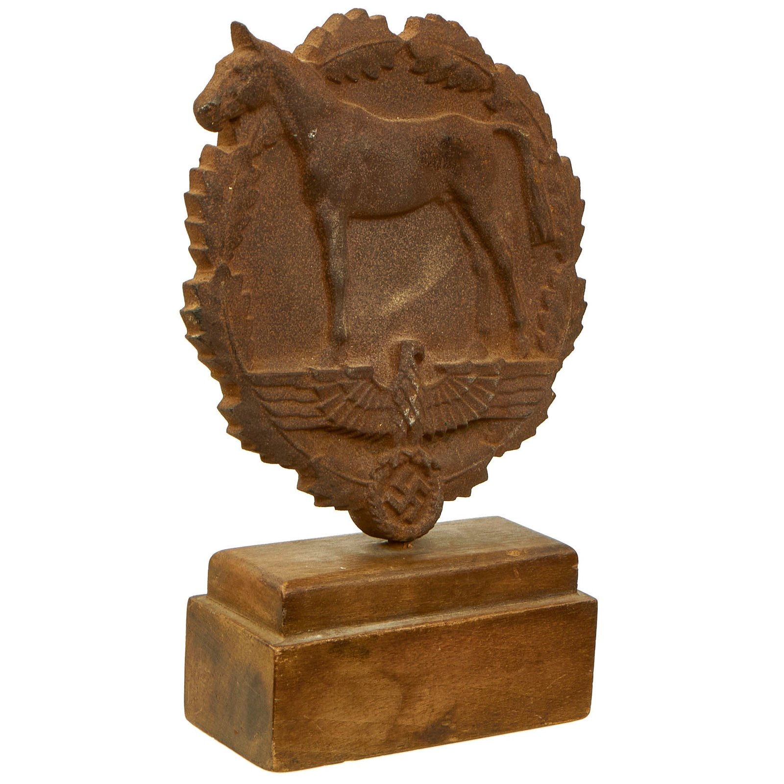 Buy Original German WWII SA Horse Table Award Plaque For Service & Donation Towards Young German Riders on Wooden Base | Original Firearms Antique For Sale