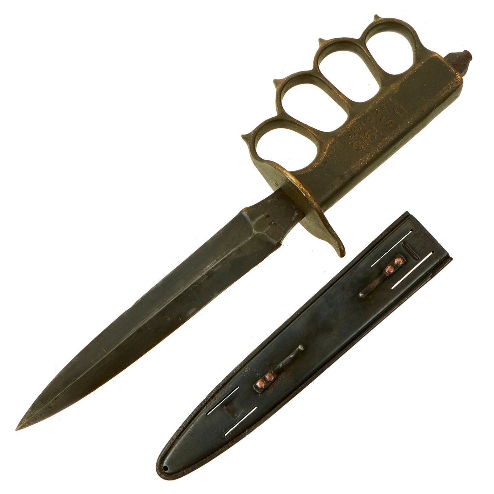 Buy Original U.S. WWI Model 1918 Mark I Trench Knife by L. F. & C. with 1918 dated Steel Scabbard | Original Firearms Antique For Sale