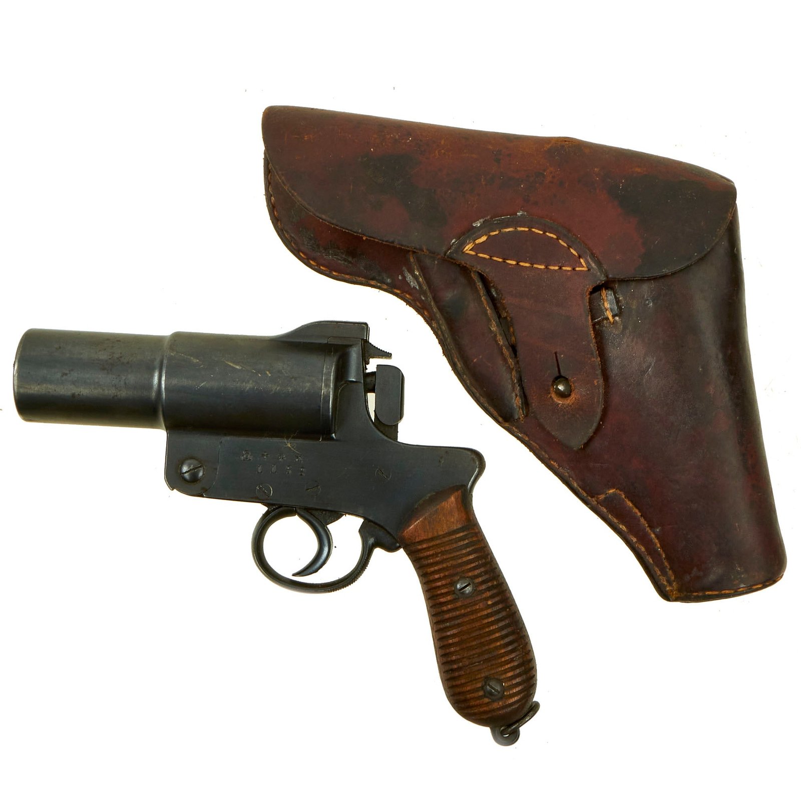 Buy Original Japanese WWII Early Production 35mm Type 10 Flare Signal Pistol With Leather Holster - Serial 1152 | Original Firearms Antique For Sale