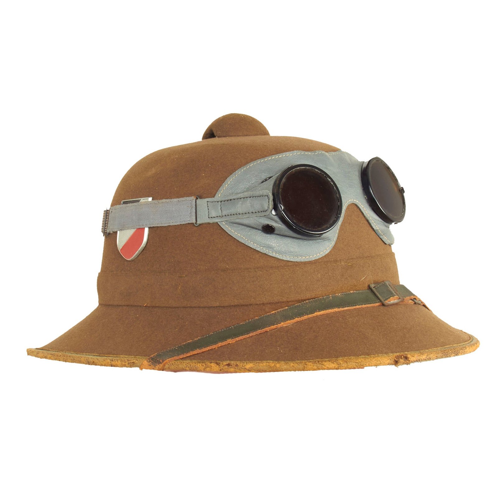 Buy Original German WWII 1942 dated 2nd Model Afrikakorps DAK Sun Helmet by JHS with Badges & Ultrasin Goggles - size 57 | Original Firearms Antique For Sale