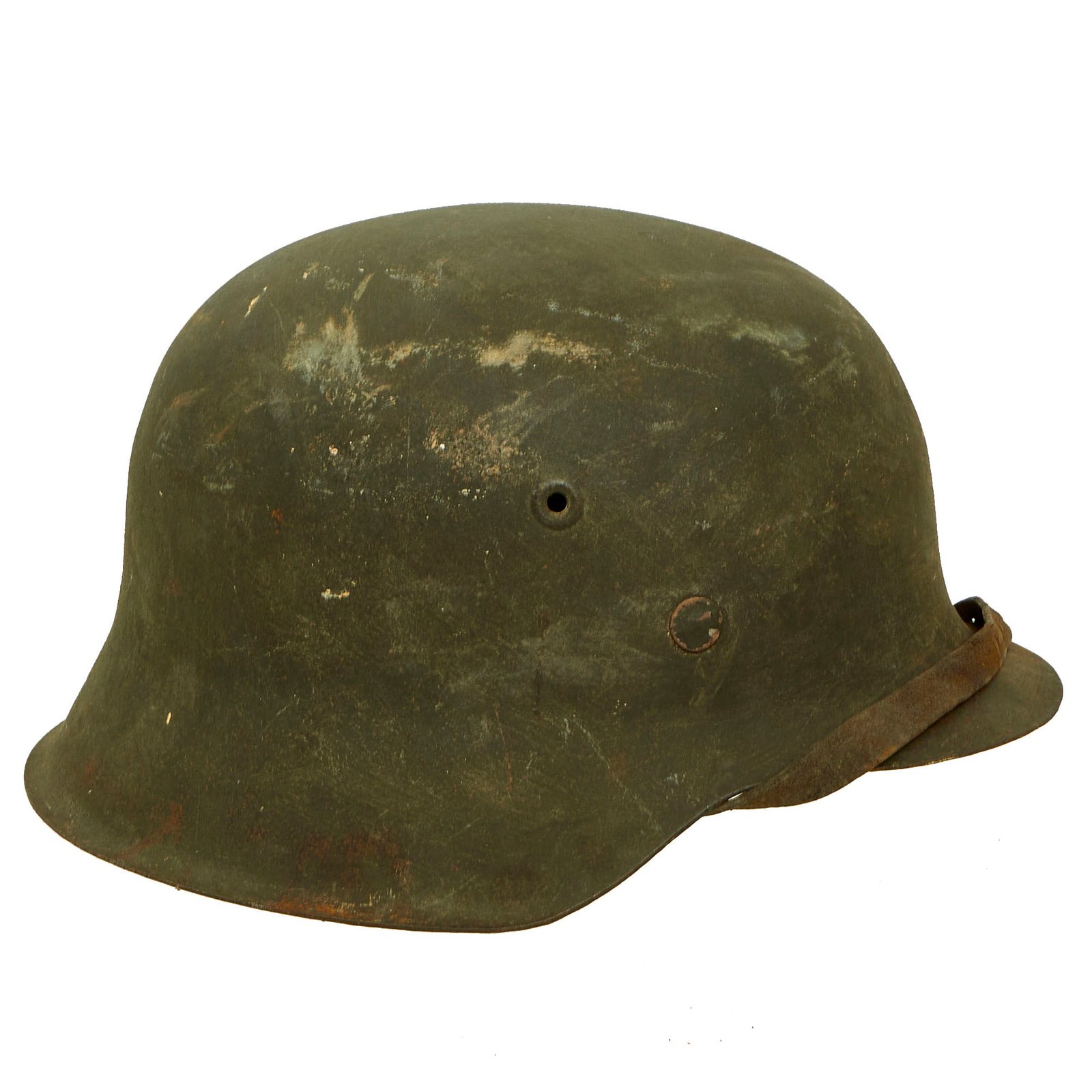 Buy Original German WWII Texture Painted M42 Army Heer No Decal Size 66 Helmet with 57cm Liner & Chinstrap - Rare Unknown Maker “vL” | Original Firearms Antique For Sale